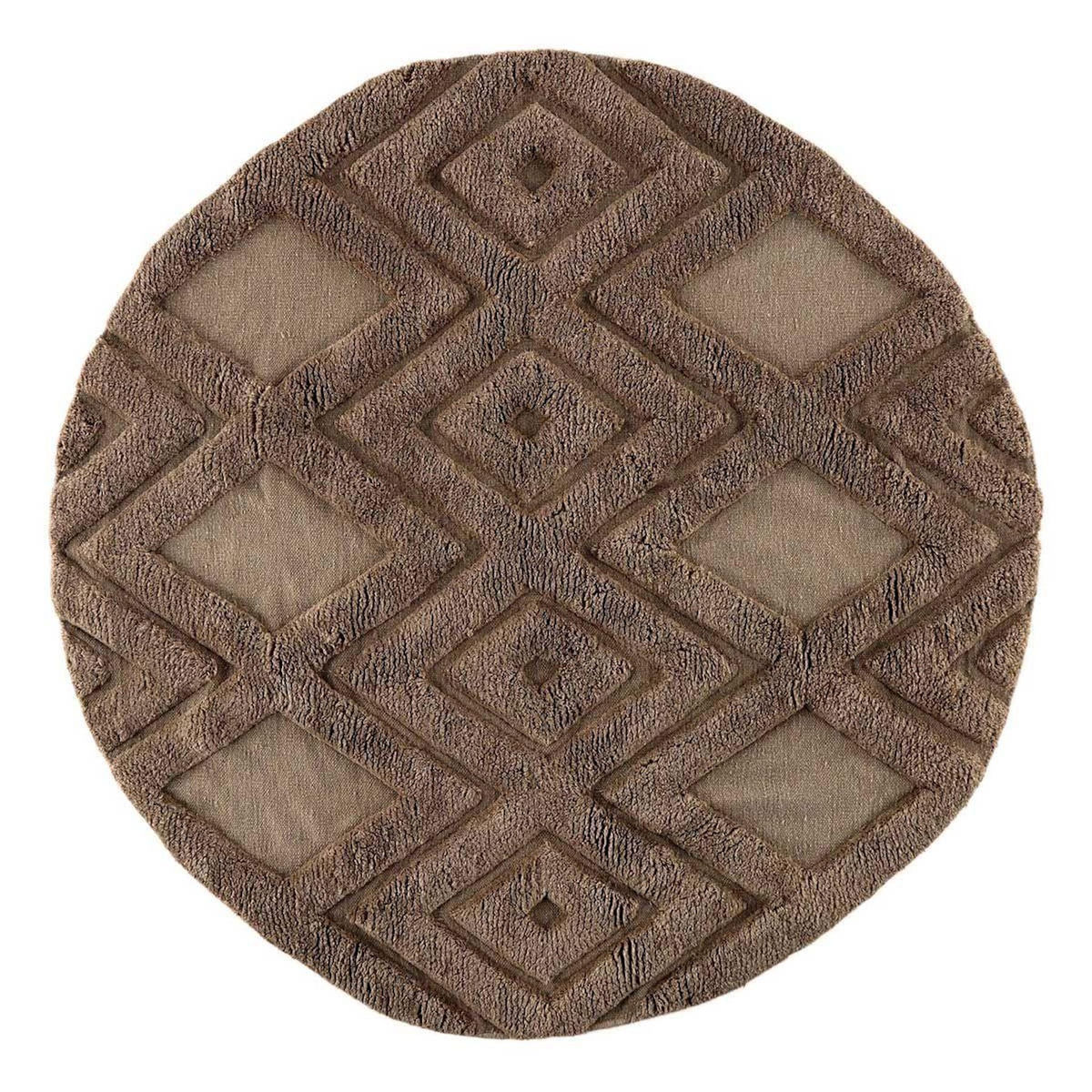 Paris Prix Tapis Déco Rond en Laine  Dahlia  200cm Marron Foncé