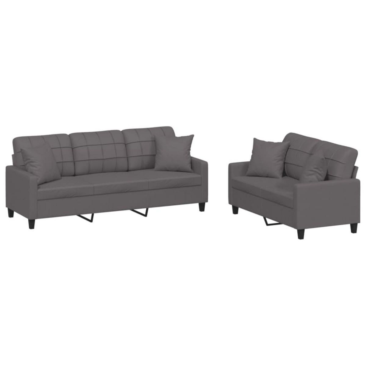 VIDAXL Ensemble de canapes 2 pcs avec coussins gris similicuir