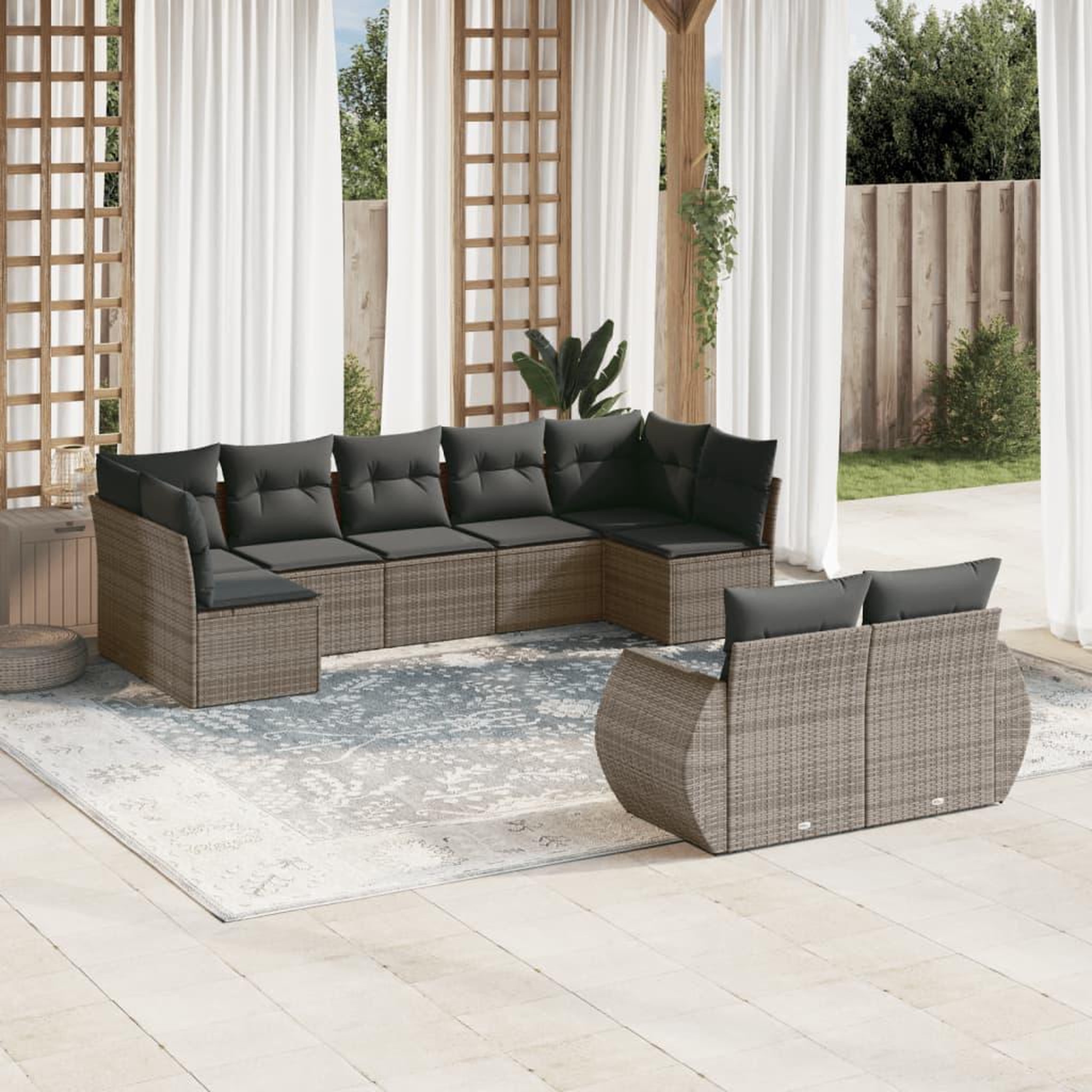 VIDAXL Salon de jardin 9 pcs avec coussins gris resine tressee