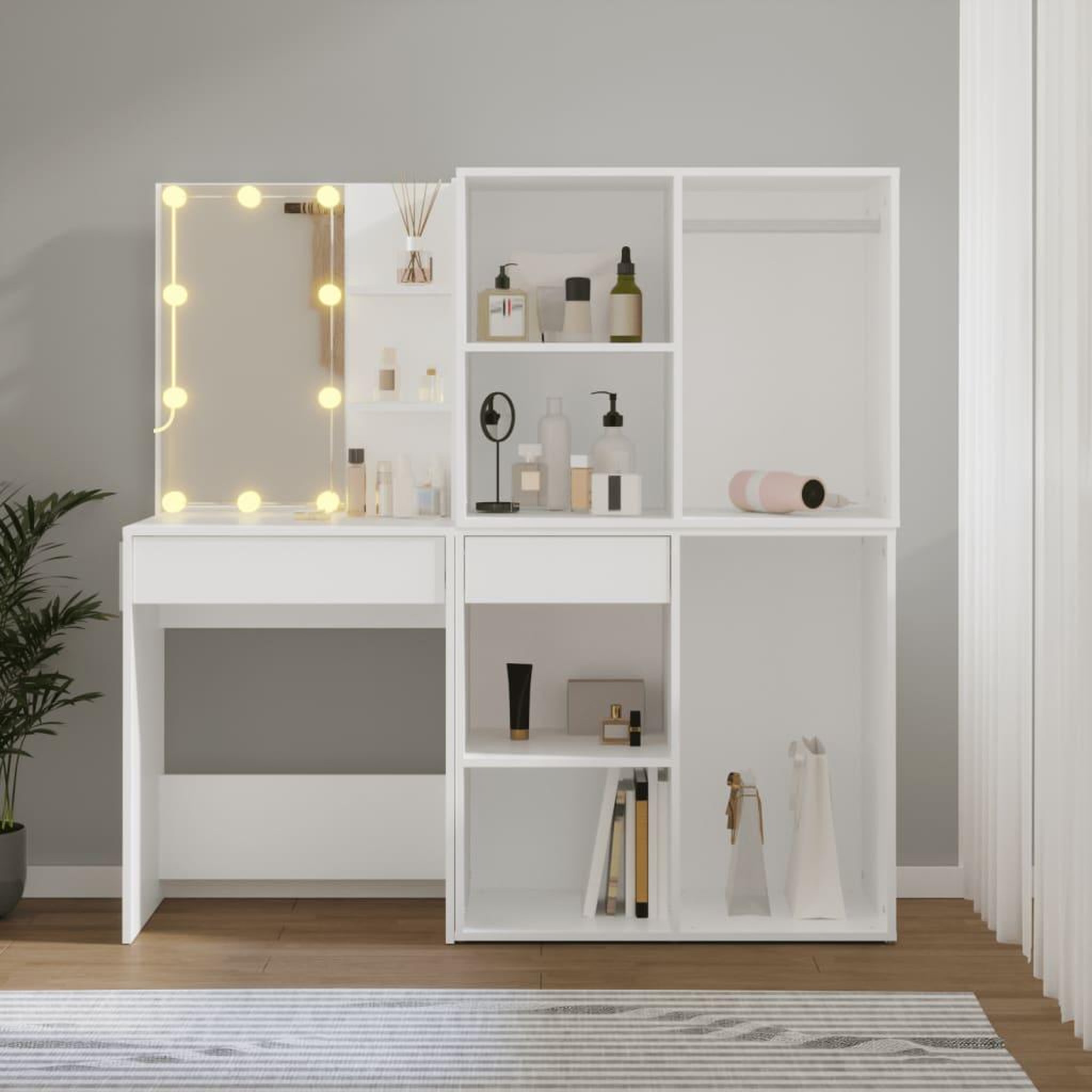 Voir la diapositive 4 : VIDAXL Coiffeuse a LED avec 2 armoires Blanc Bois d'ingenierie