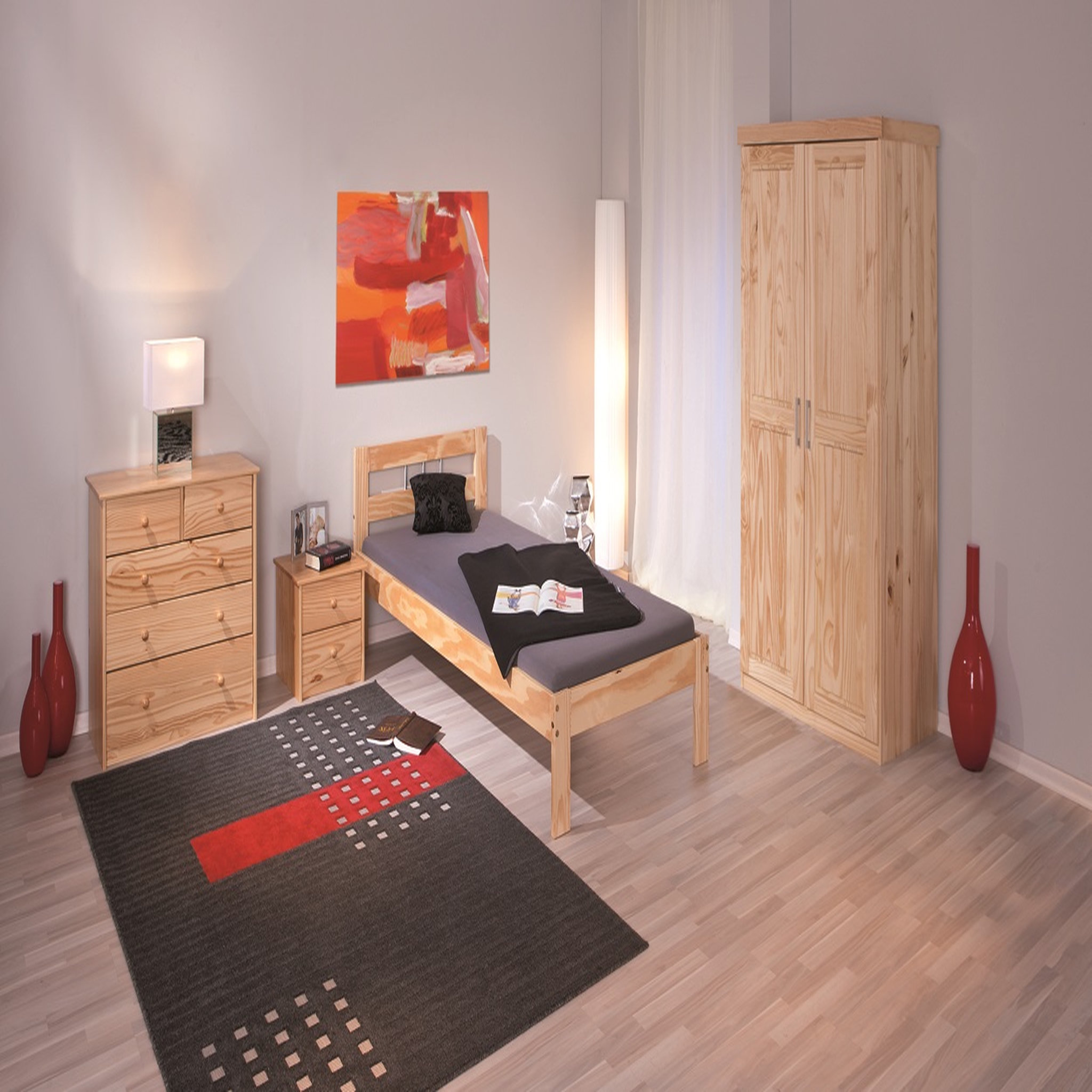 Voir la diapositive 5 :  Armoire de chambre 2 portes avec penderie pin massif naturel ULLI