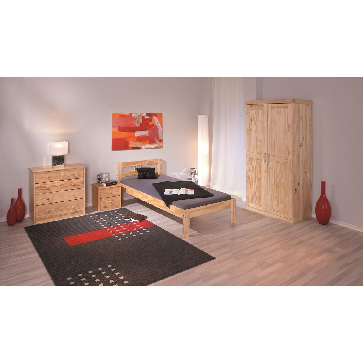  Armoire de chambre 2 portes avec penderie pin massif naturel ULLI