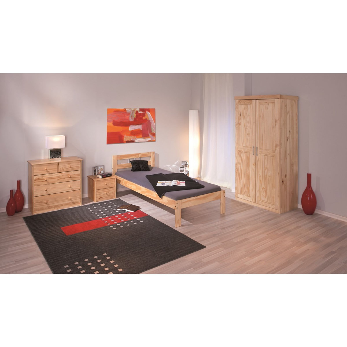  Armoire de chambre 2 portes avec penderie pin massif naturel ULLI