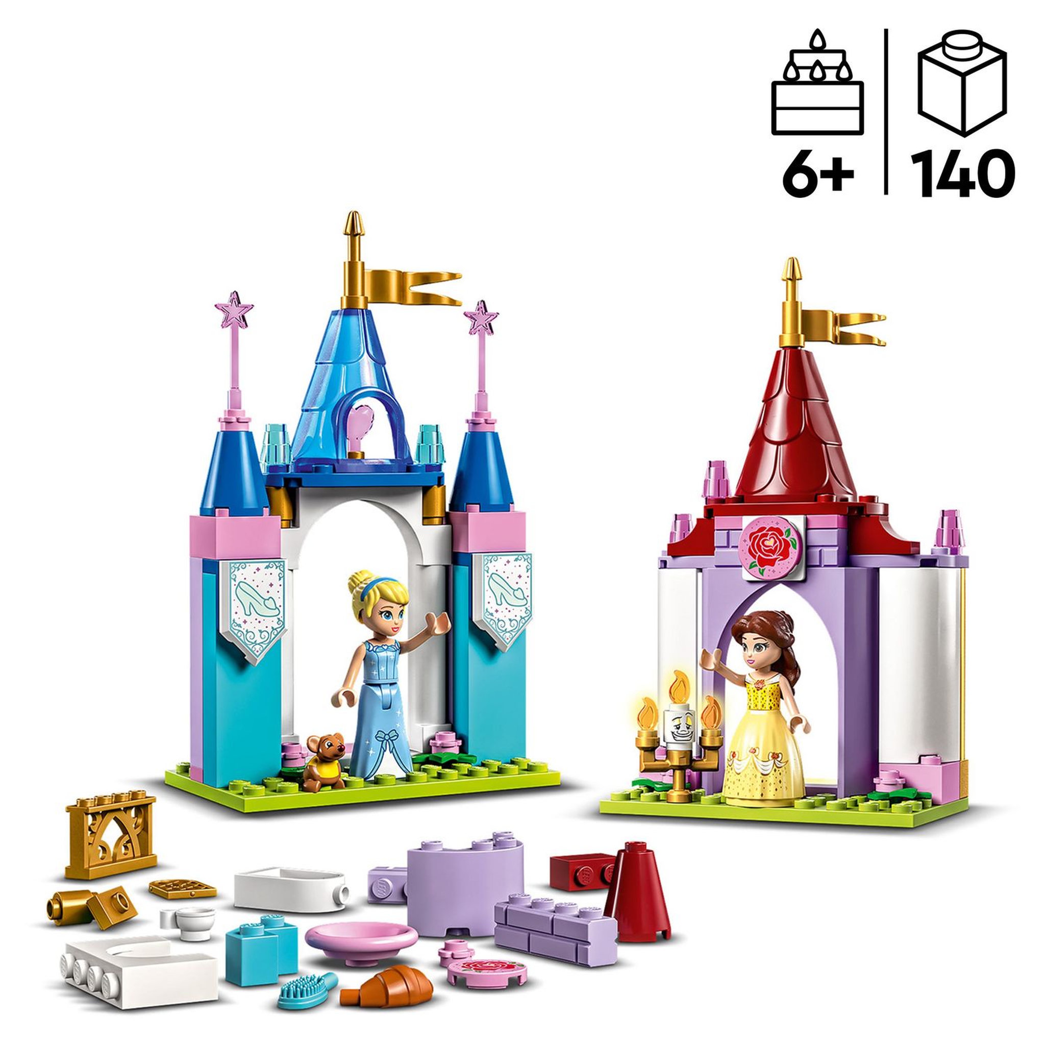 Voir la diapositive 4 : LEGO Disney Princess 43219 - Châteaux créatifs Disney Princess, Jouet Château avec Mini-Poupées Belle et Cendrillon et Boîte de Rangement en Briques