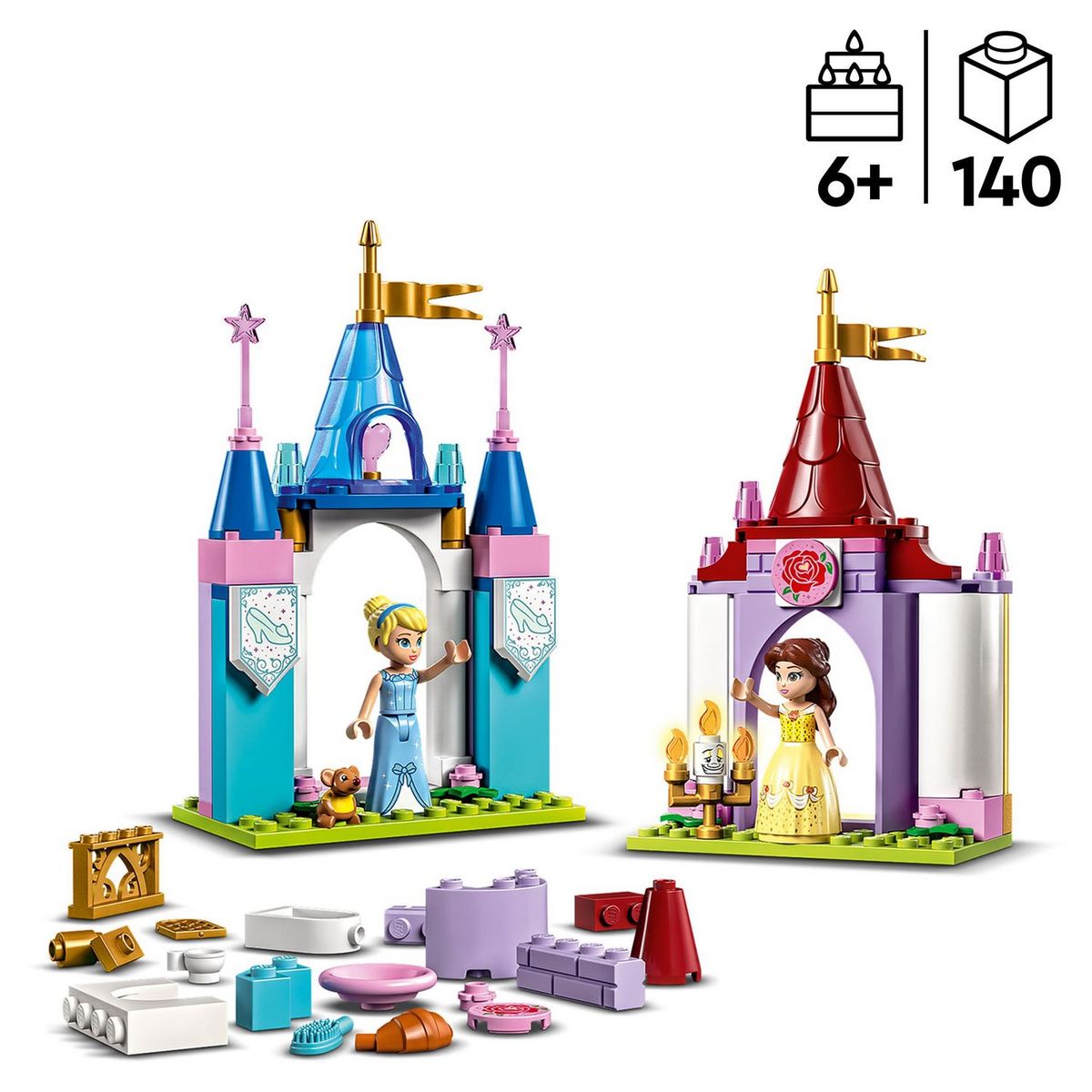 LEGO Disney Princess 43219 - Châteaux créatifs Disney Princess, Jouet Château avec Mini-Poupées Belle et Cendrillon et Boîte de Rangement en Briques