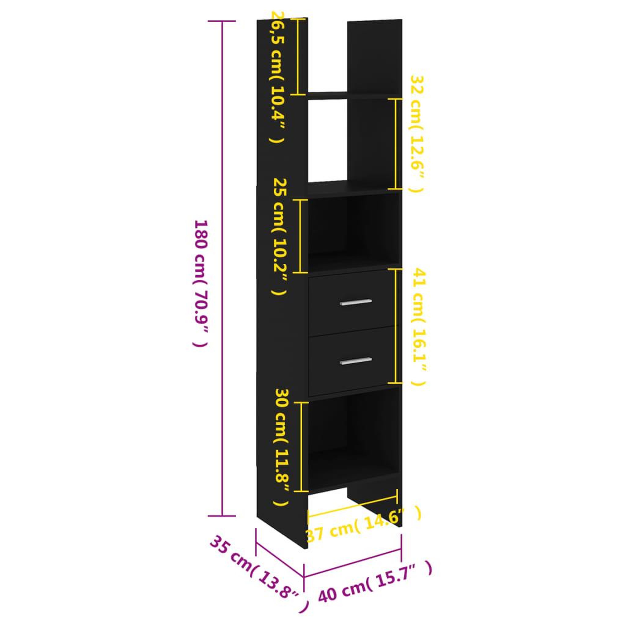 Voir la diapositive 6 : VIDAXL Bibliotheque Noir 40x35x180 cm Bois d'ingenierie