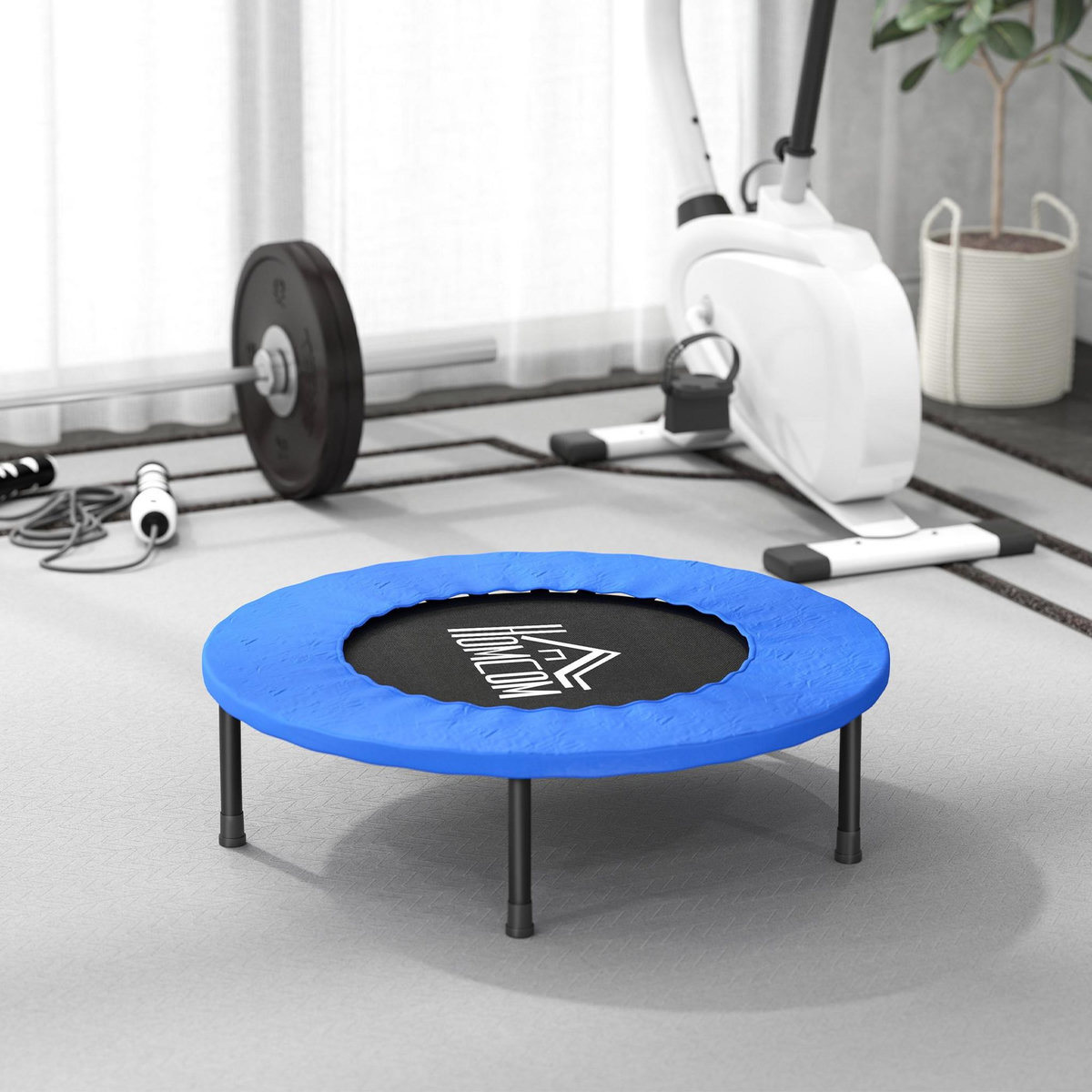 HOMCOM Mini trampoline de Fitness dia. 81cm max. 100Kg couvre-ressort pieds antidérapants noir bleu
