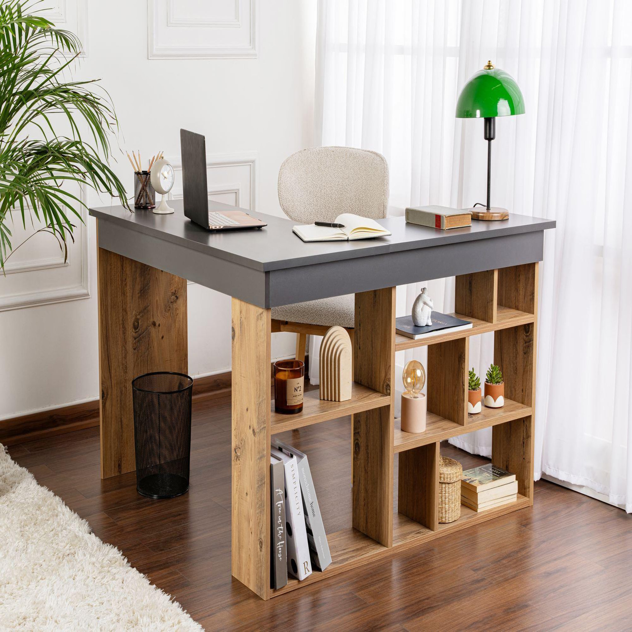 Voir la diapositive 3 : Habitat et Jardin Bureau d'étude en bois  vesper  - 130 x 120 x 72 cm - anthracitepin atlantique