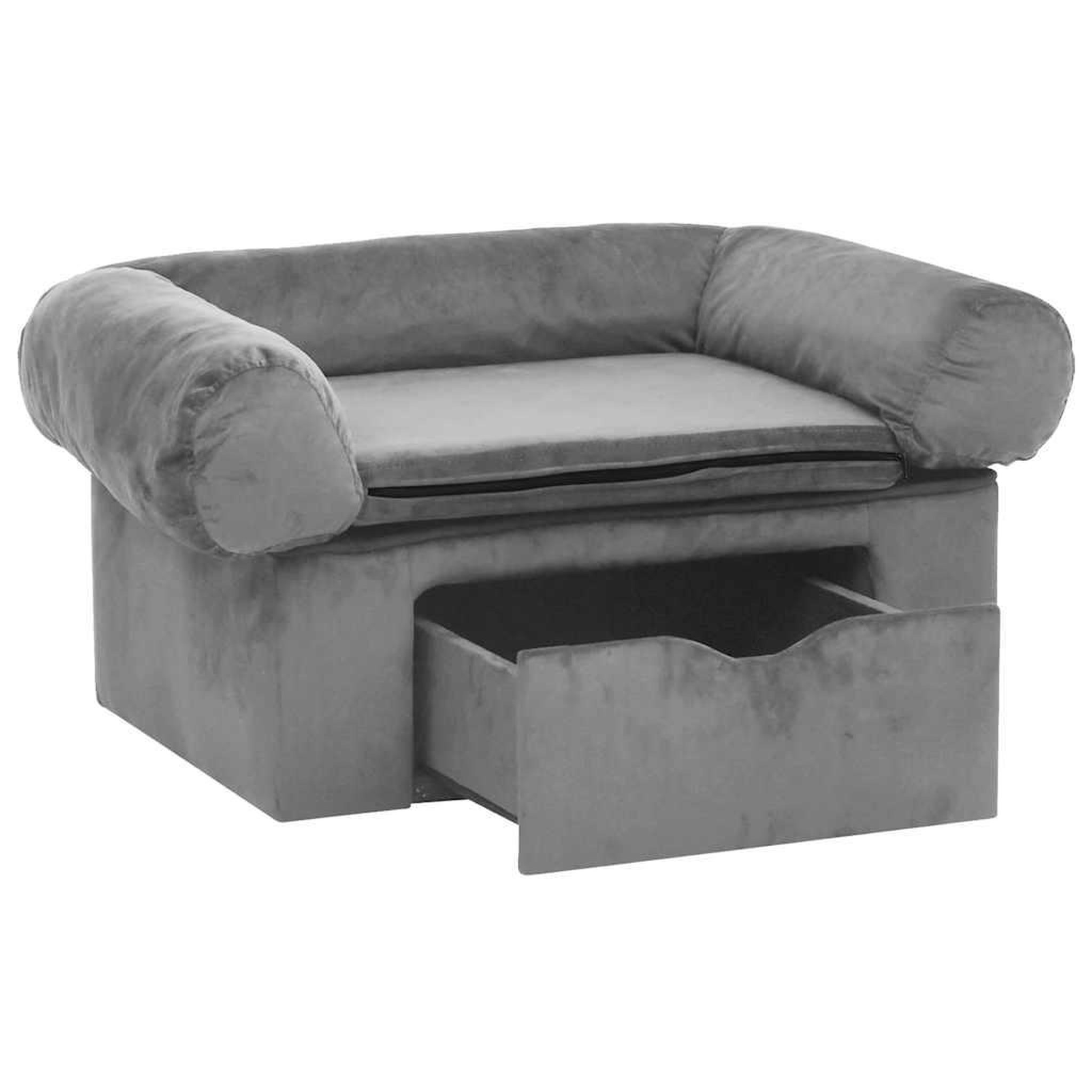 Voir la diapositive 3 : VIDAXL Canape pour chien avec tiroir Gris 75x50x38 cm Peluche
