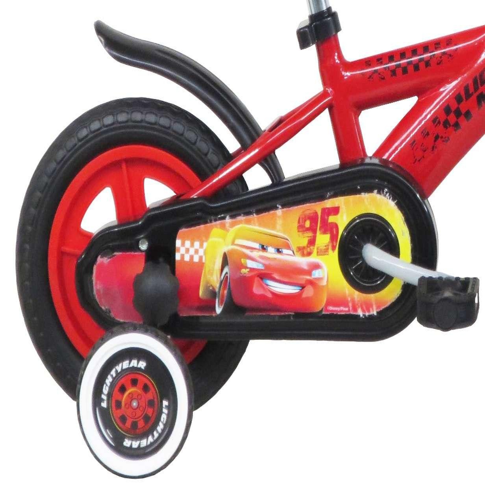 Voir la diapositive 2 : Disney Cars Vélo enfant - Modèle 10'' Cars pour enfant de 75/90 cm avec stabilisateurs - Plaque décorative avant & garde boues
