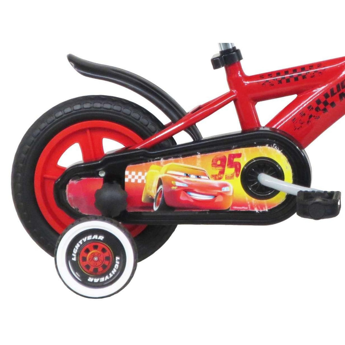 Disney Cars Vélo enfant - Modèle 10'' Cars pour enfant de 75/90 cm avec stabilisateurs - Plaque décorative avant & garde boues