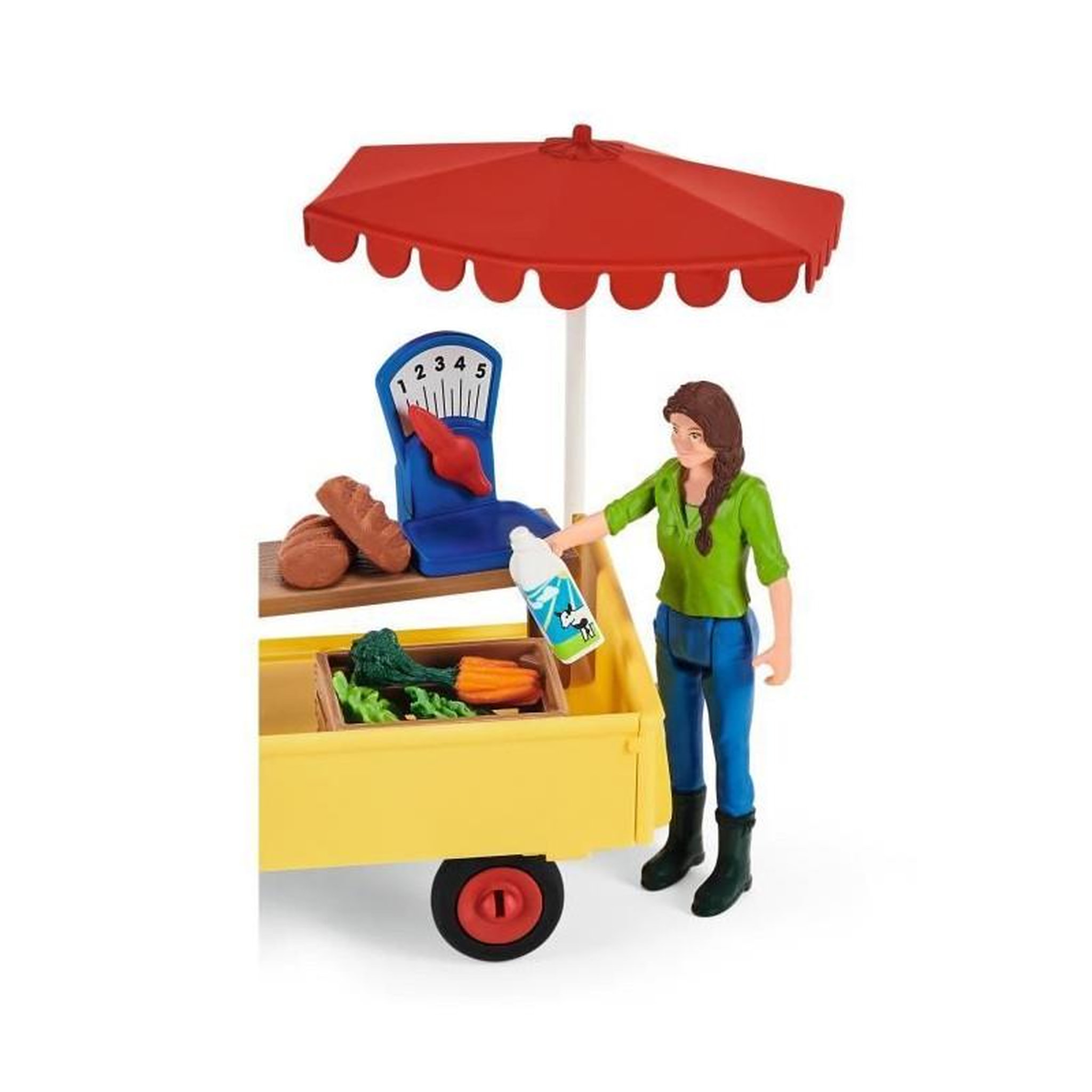 Voir la diapositive 4 : Schleich Étal mobile de la ferme, jeu de ferme avec figurines de fermiers, cheval et étal de marchandises, jouets animaux de la ferme p