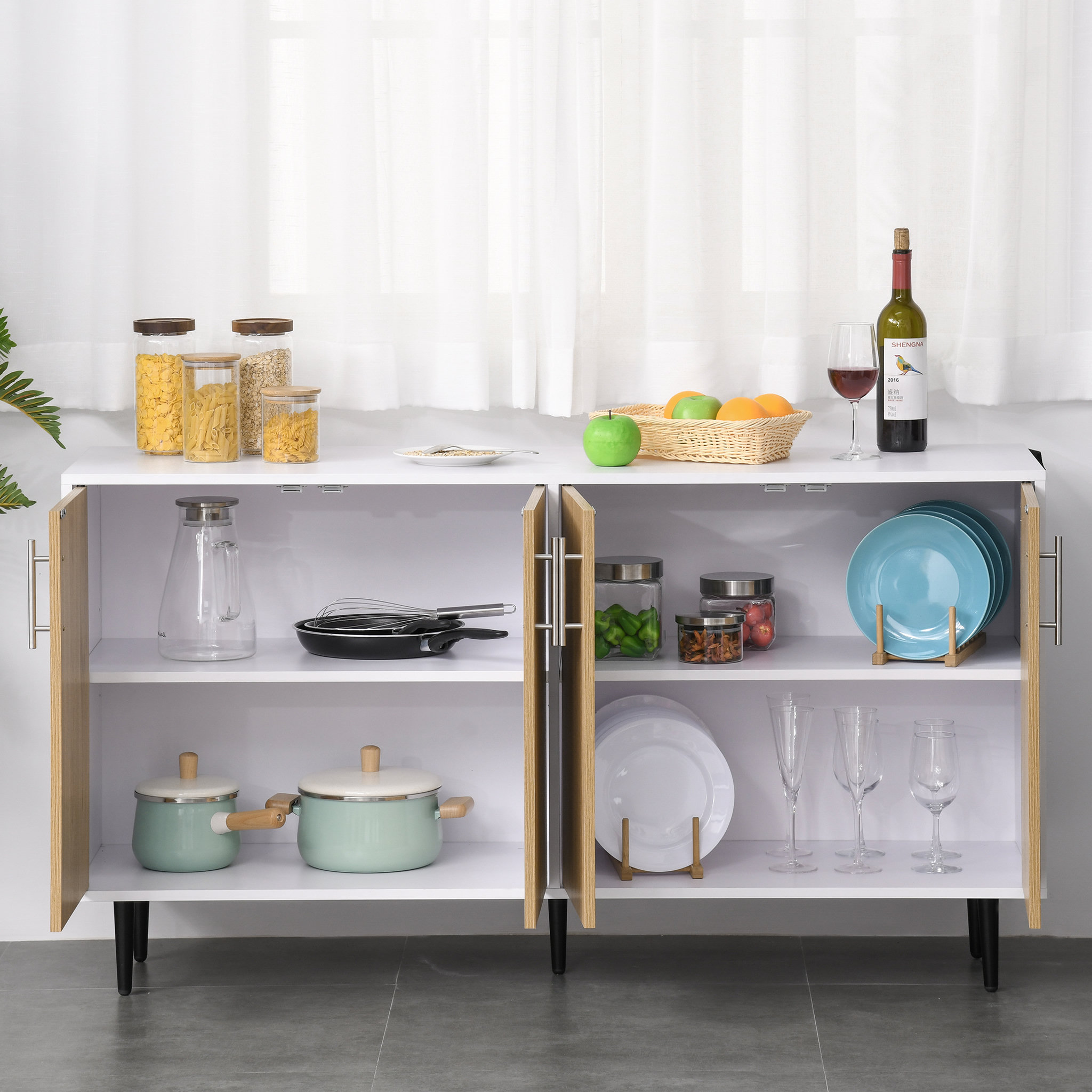 Voir la diapositive 5 : HOMCOM Buffet meuble de rangement 2 placards 2 portes avec étagères réglables blanc chêne clair