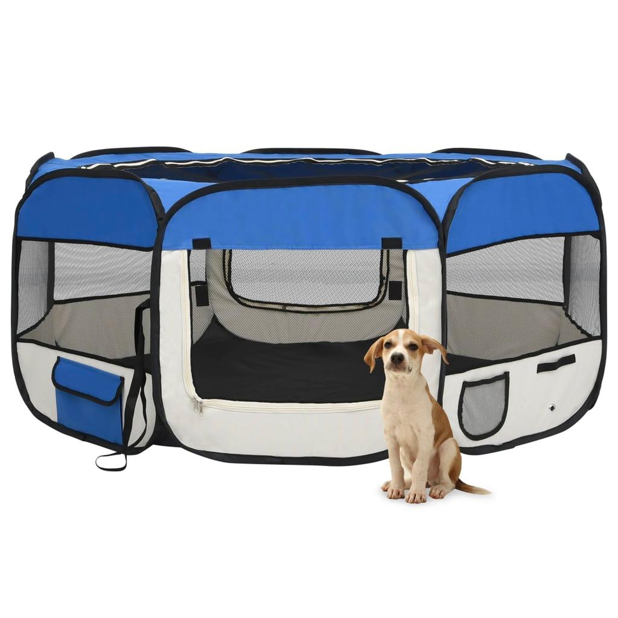 Voir la diapositive 1 : VIDAXL Parc pliable pour chien avec sac de transport Bleu 145x145x61cm