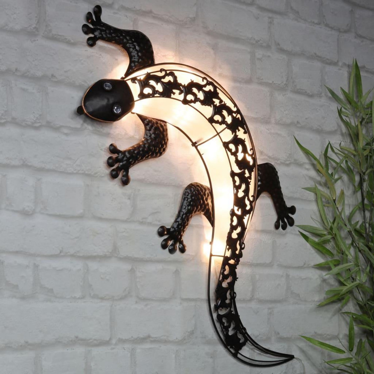 HI HI Applique de jardin solaire LED en forme de gecko
