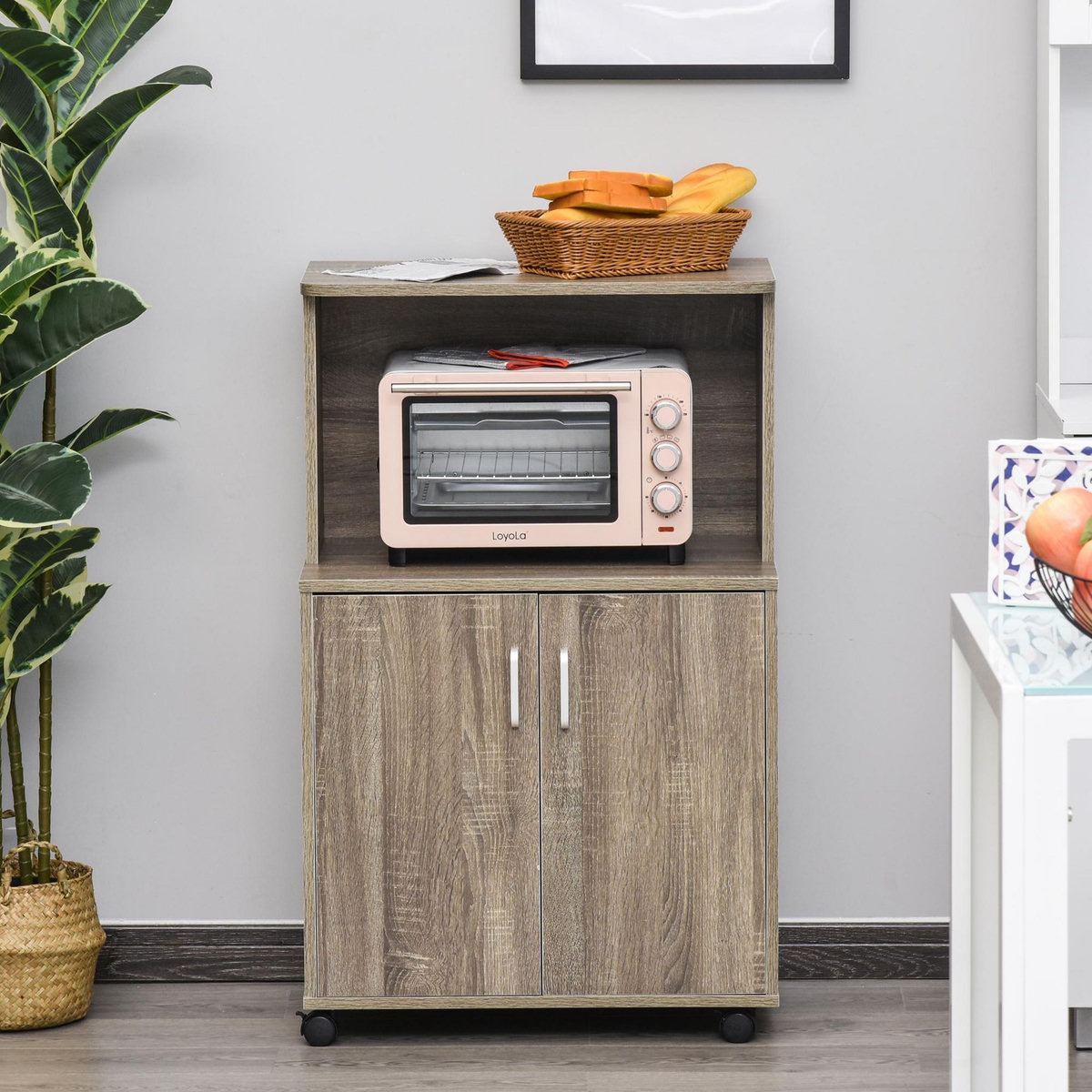 HOMCOM Chariot desserte micro-ondes placard 2 portes - dim. 60,4L x 40,3l x 97H cm