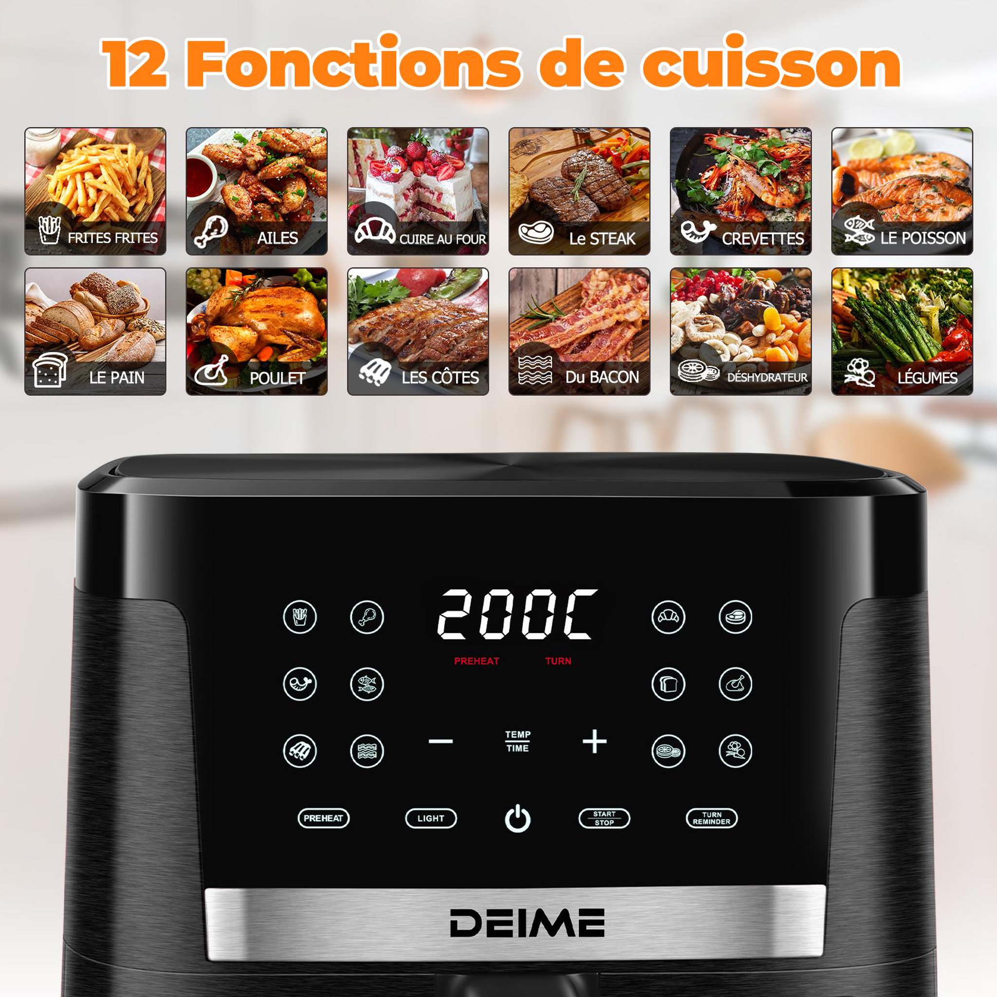 Voir la diapositive 3 : DEIME DEIME -  7 l 1800 w 12 programmes avec vitre de cuisson