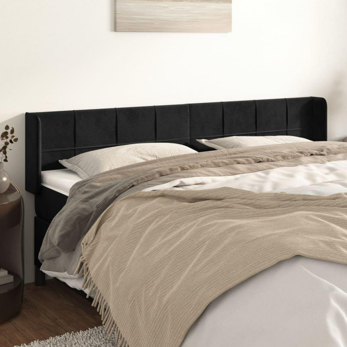 VIDAXL Tete de lit avec oreilles Noir 203x16x78/88 cm Velours