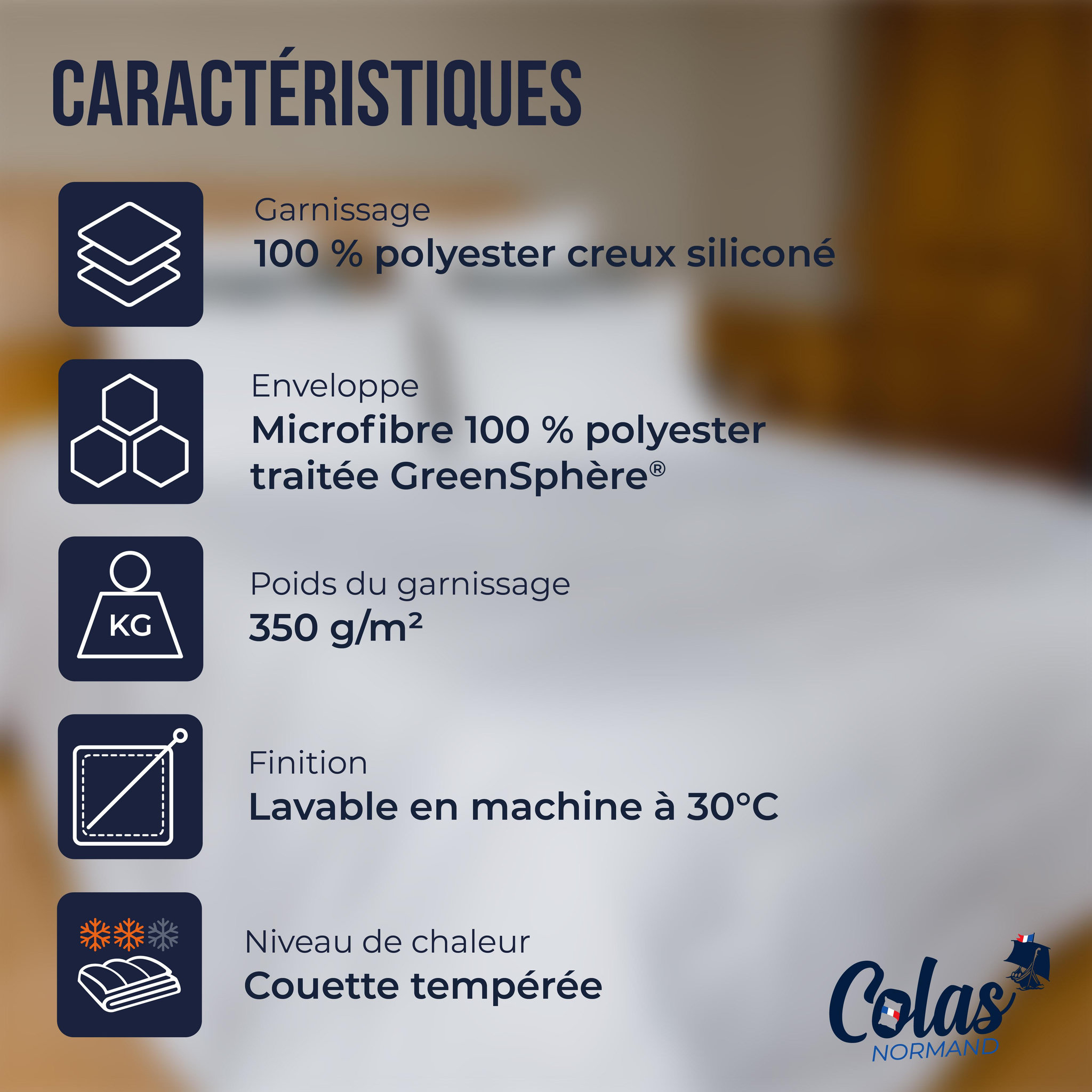 Voir la diapositive 3 : COLAS NORMAND Couette anti-acariens GreenSphère tempérée