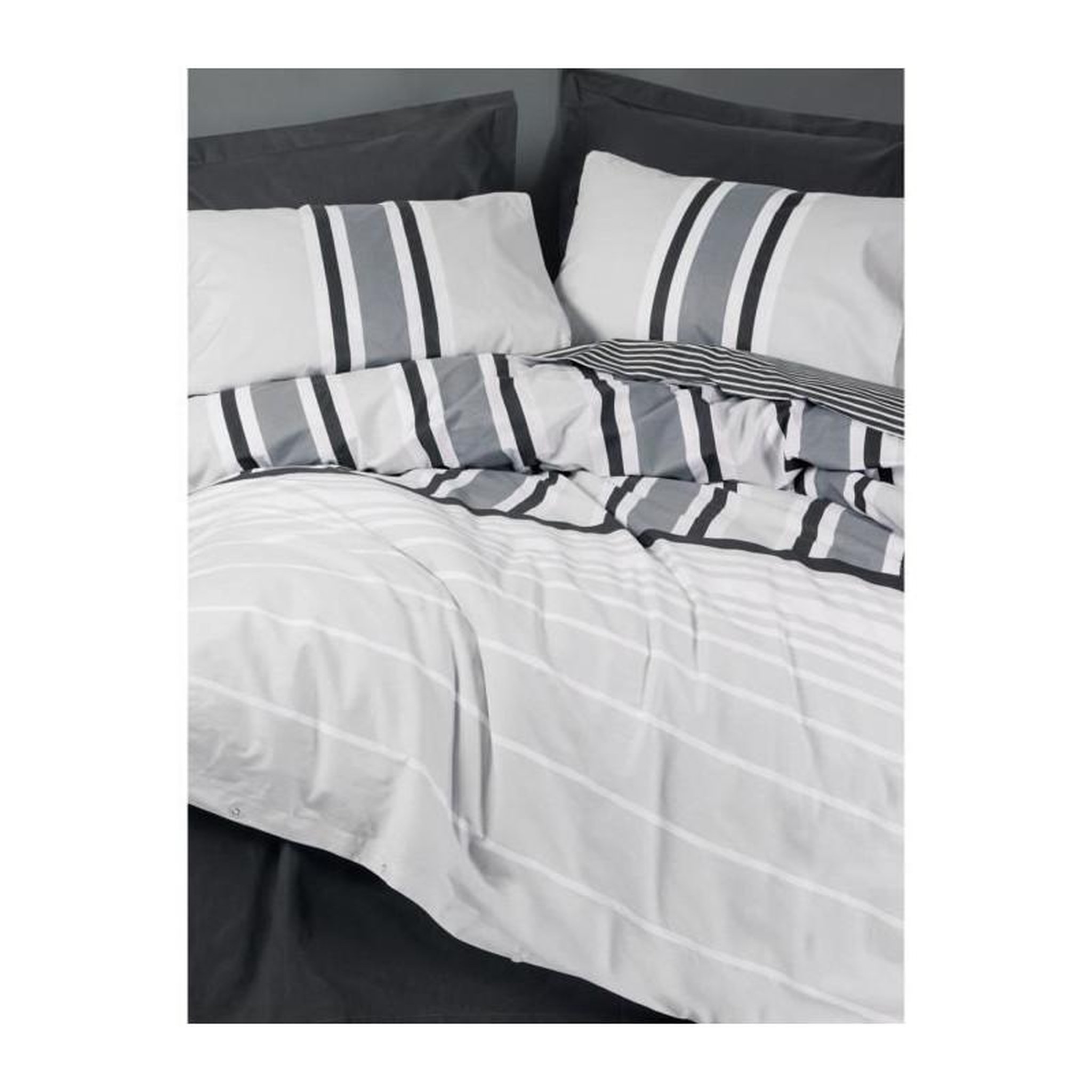 Voir la diapositive 4 : GENERIQUE Parure de lit - 129CTN64488 - 1 housse de couette 220 x 240 cm + 2 taies d'oreiller 60 x 60 cm - 100% coton ranforcé - Anthraci