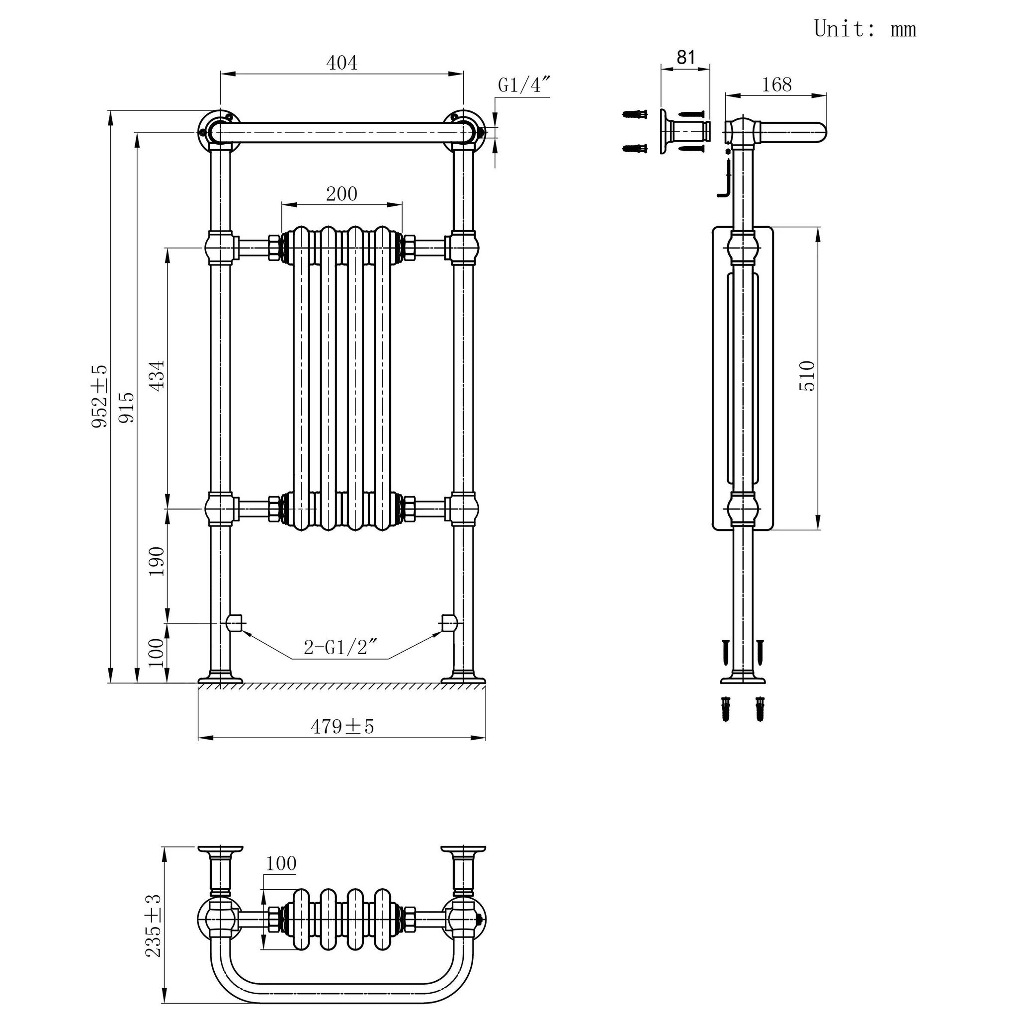Voir la diapositive 5 : MONSTERSHOP Radiateur traditionnel sèche-serviettes - 950 mm x 480 mm