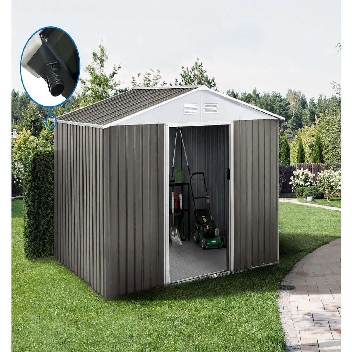 Habitat et Jardin Abri jardin métal  Dallas  - 8.84m² avec gouttière - Taupe