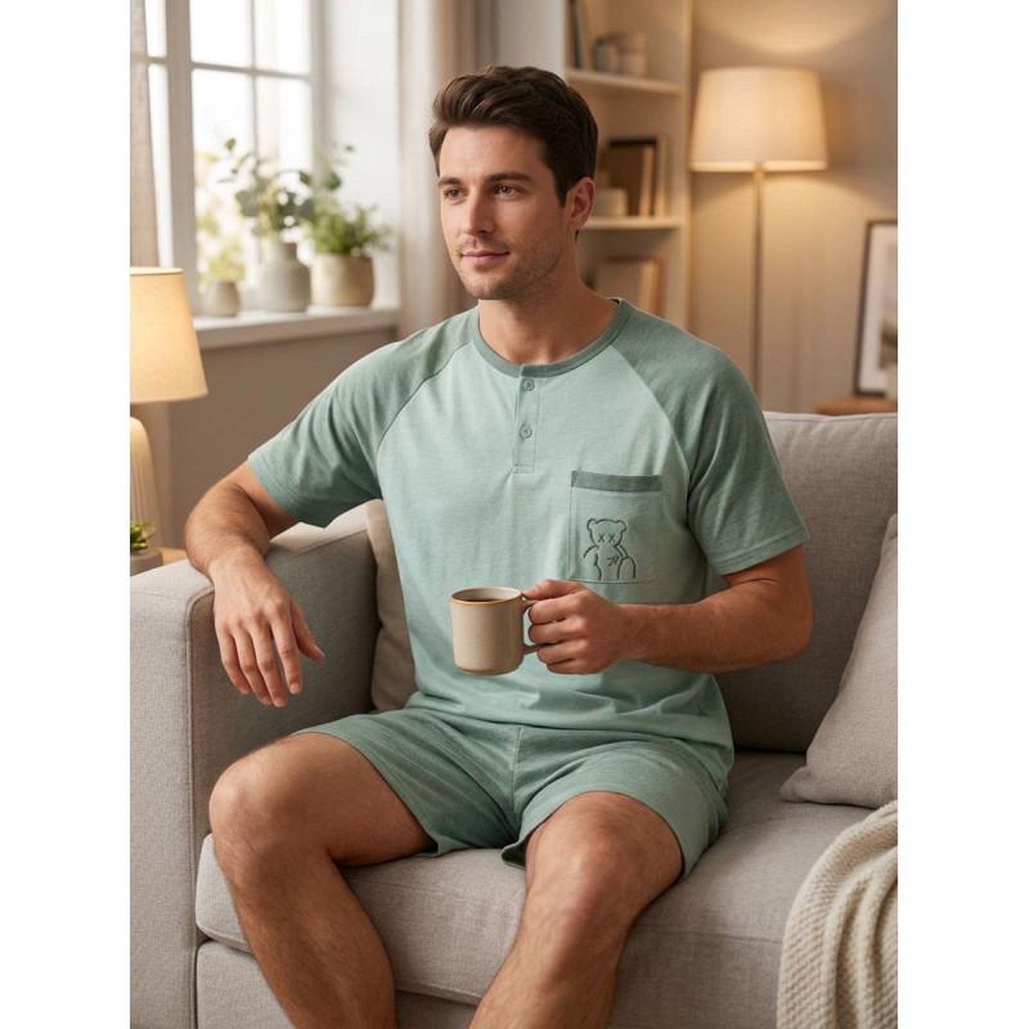 Voir la diapositive 4 : OZABI OZABI Ensemble Pyjama Pyjama Court Homme Coton