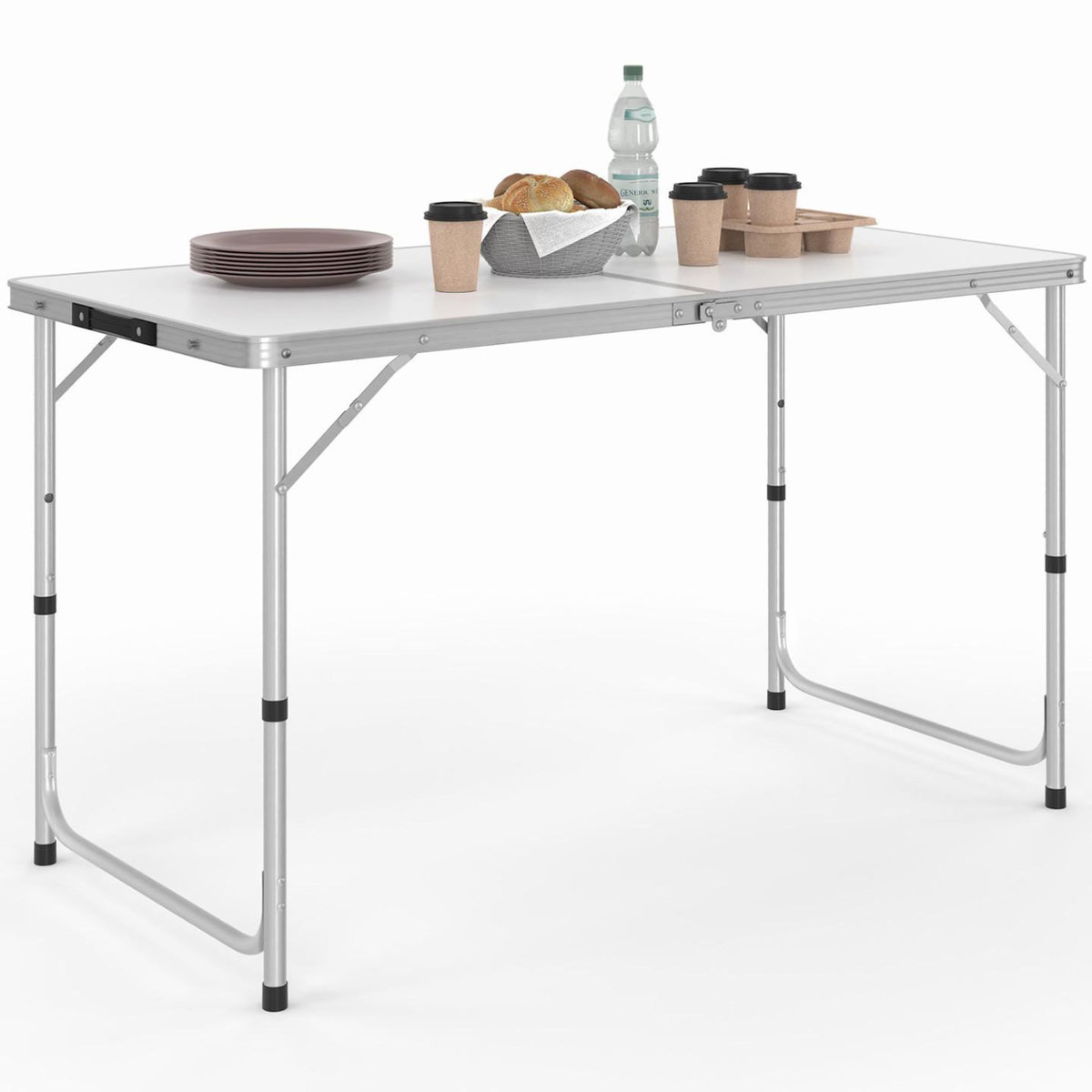 ID MARKET Table de camping pliante réglable en hauteur 120 cm