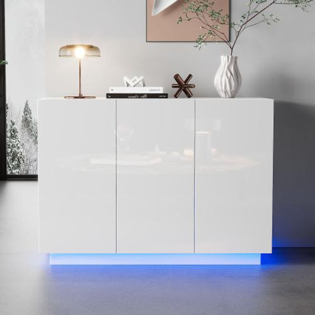MERAX Buffet 3 porte(s) 0 tiroir(s) - 120 cm blanc led panneau de particules