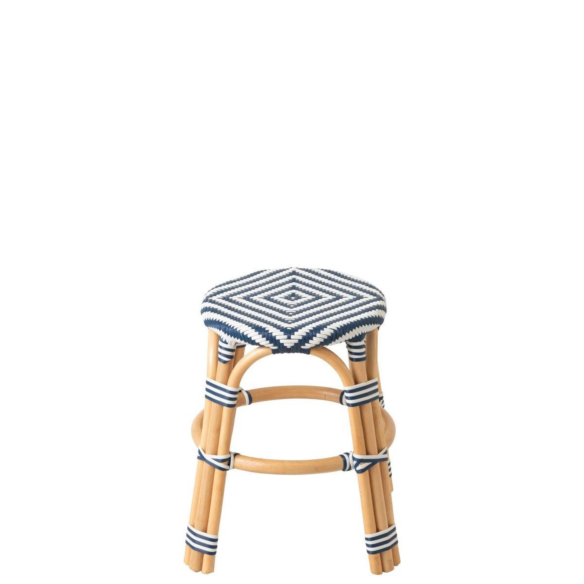 Voir la diapositive 2 : J-LINE Tabouret en rotin  geo  46cm bleu & blanc