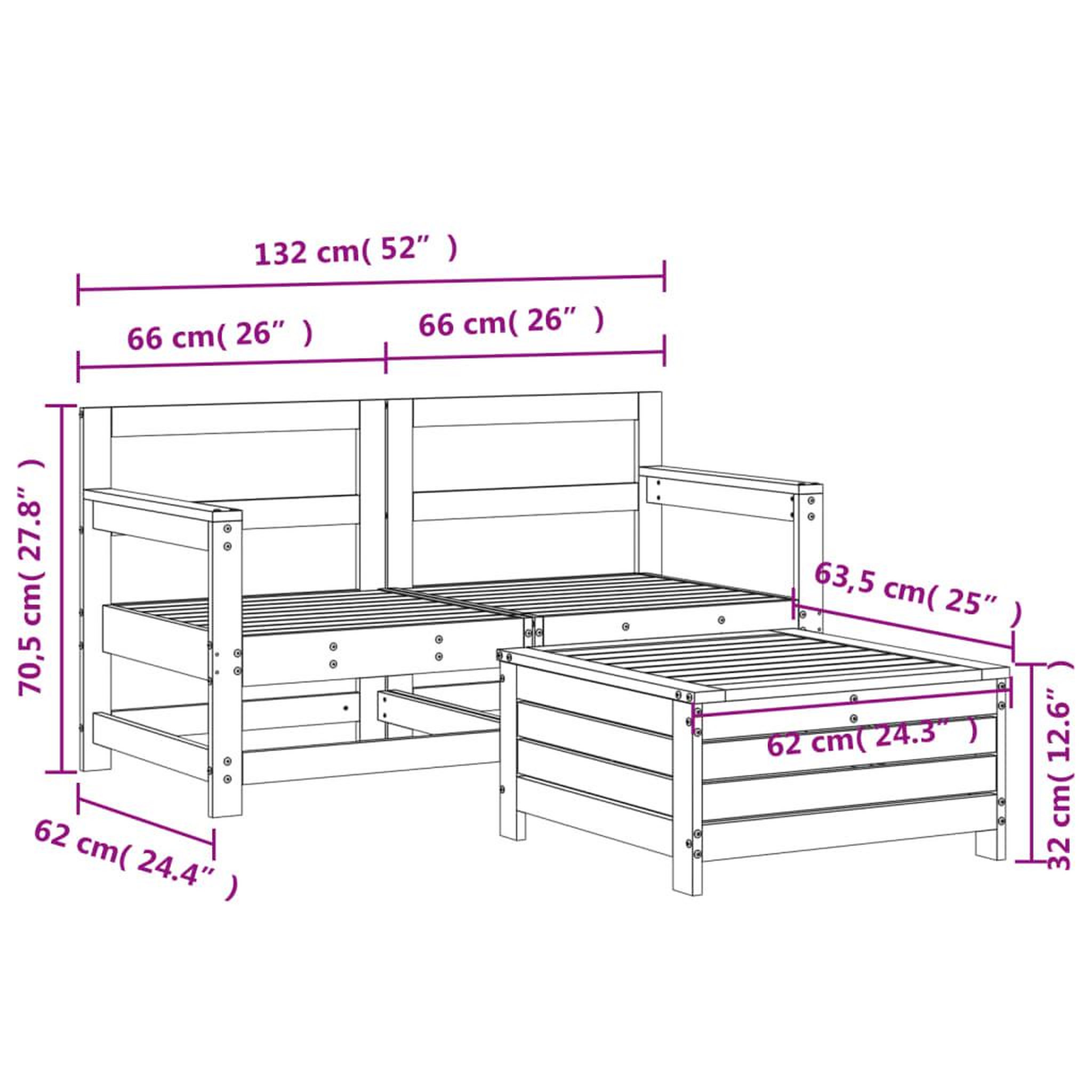 Voir la diapositive 6 : VIDAXL Salon de jardin 3 pcs bois de pin impregne
