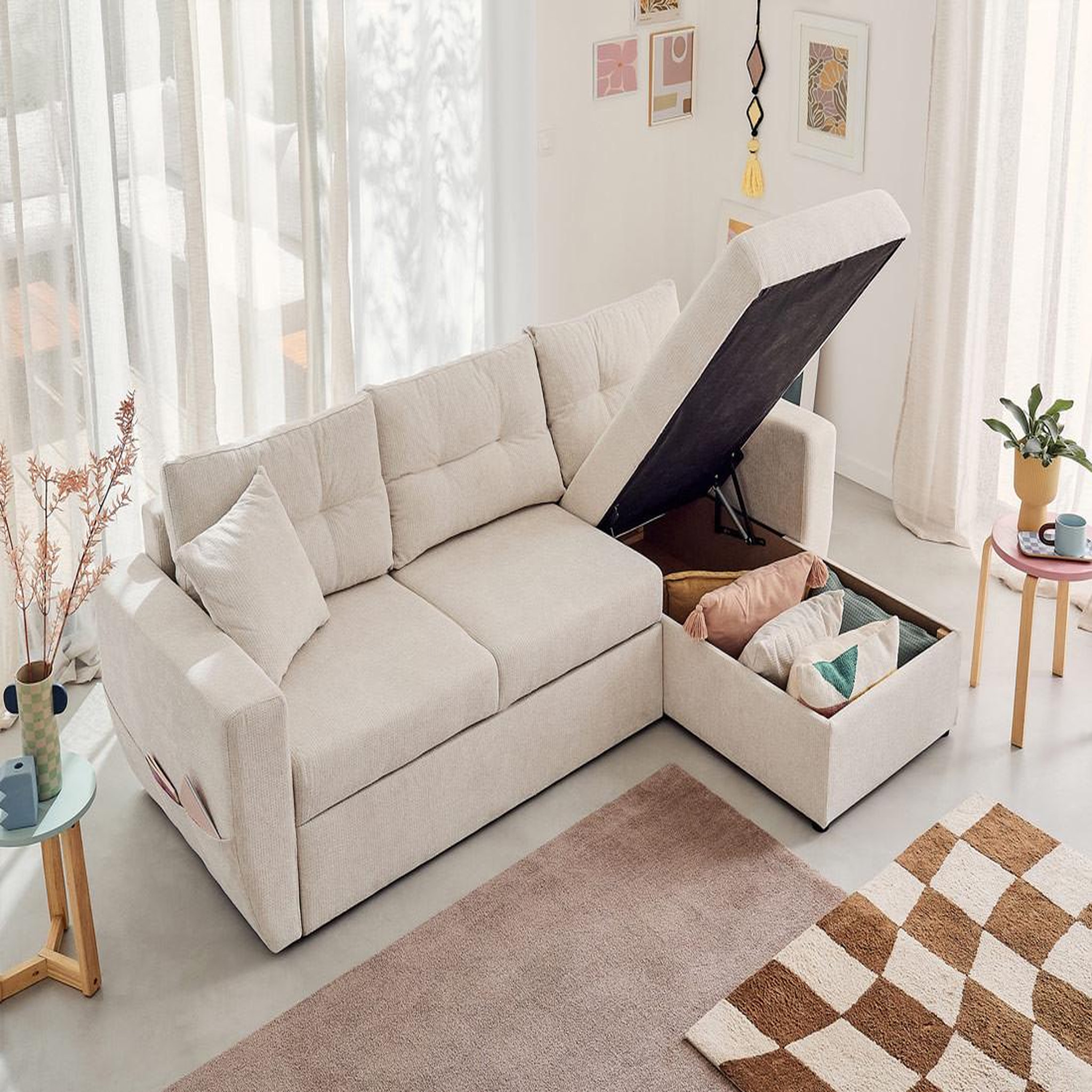 Voir la diapositive 3 : BEST MOBILIER Astoria - canapé d'angle réversible 4 places - convertible avec coffre - en tissu texturé
