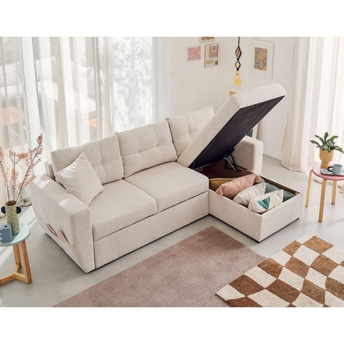 BEST MOBILIER Astoria - canapé d'angle réversible 4 places - convertible avec coffre - en tissu texturé