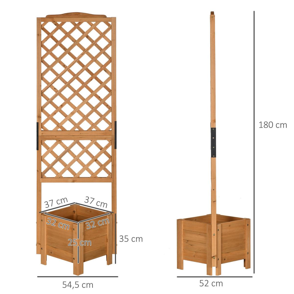 OUTSUNNY Jardinière avec treillis - bac à fleurs - jardinière sur pied - dim. 54,5L x 52l x 180H cm - bois sapin pré-huilé