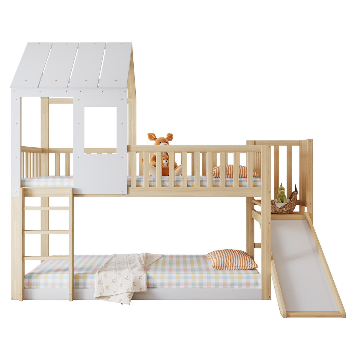 MERAX Lit superposé 90x200cm bois coloris blanc+naturel