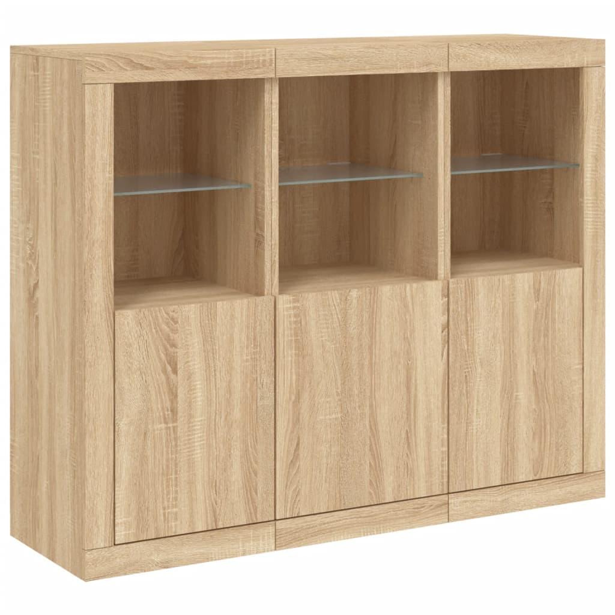Voir la diapositive 5 : VIDAXL Buffets avec lumieres LED 3 pcs chene sonoma bois d'ingenierie