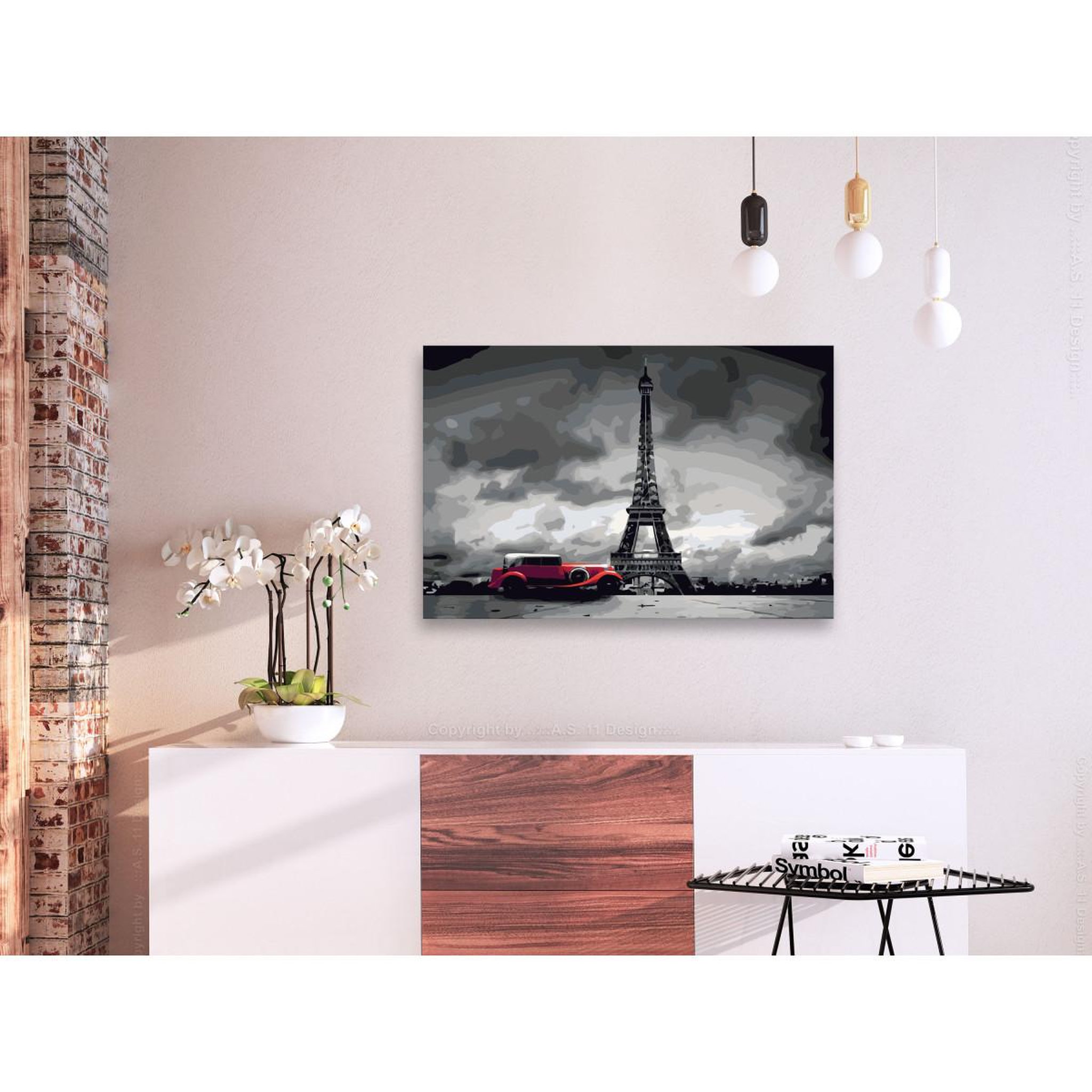 Voir la diapositive 2 : Paris Prix Tableau à Peindre Soi-Même  Paris Limousine Rouge  40x60cm