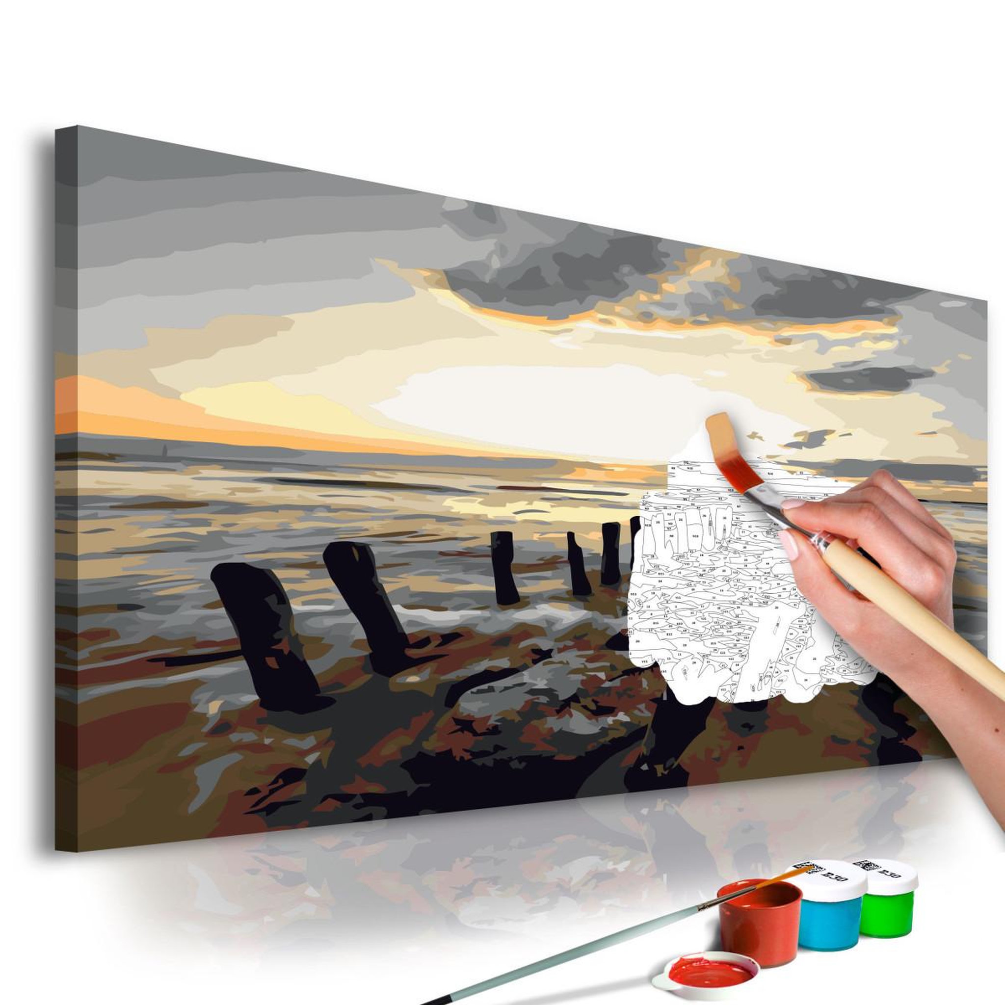 Voir la diapositive 1 : Paris Prix Tableau à peindre soi-même  plage lever de soleil  40x60cm