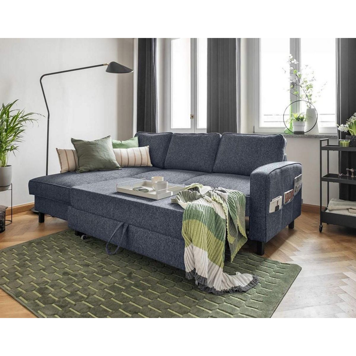 BEST MOBILIER Molly - canapé d'angle gauche 4 places convertible avec coffre en tissu