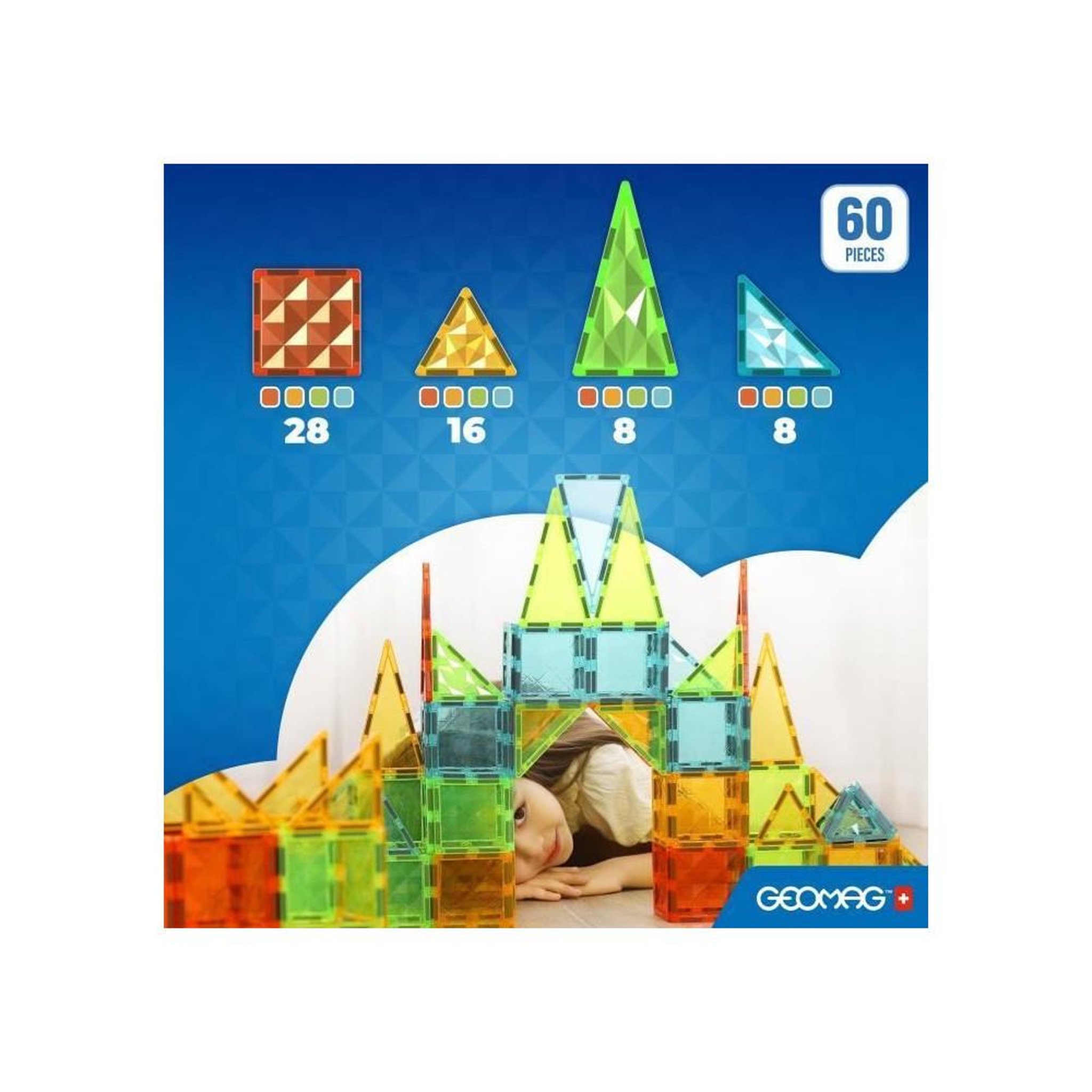 Voir la diapositive 2 : Geomag Tuiles magnétiques - GEOMAG - Tiles Gems - 60 pieces - Effet cristal - Des 3 ans