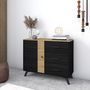 Voir la diapositive 2 : HOMIFAB Buffet 1 porte 3 tiroirs effet bois noir et bois naturel 92 cm - Zack