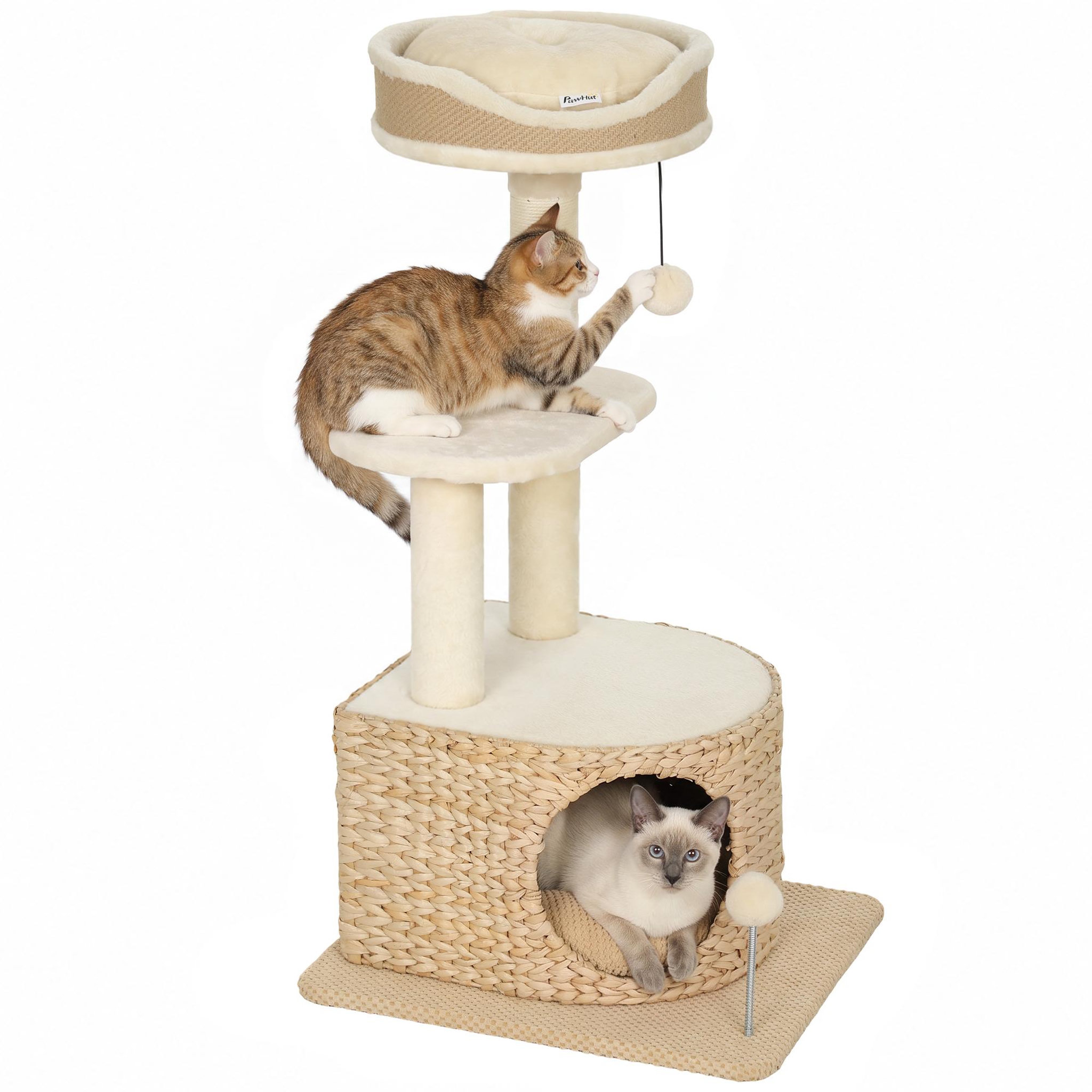 PAWHUT Arbre à chat design moderne style tressé 4 niv. griffoirs niche perchoir beige