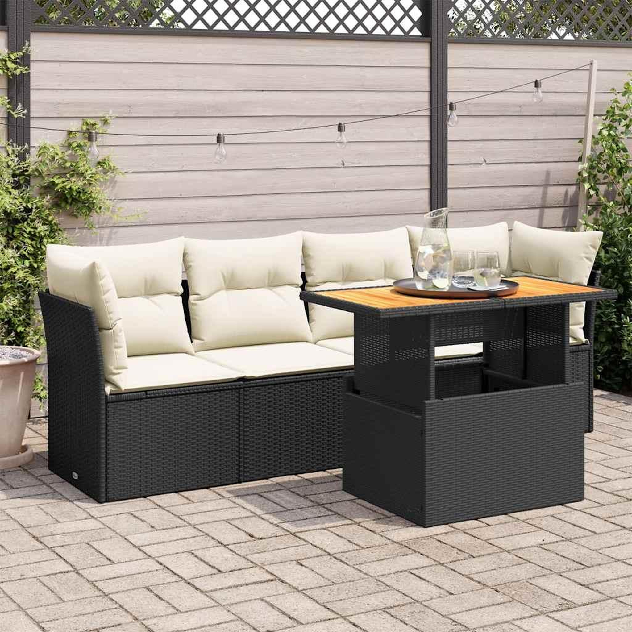 VIDAXL Salon de jardin 5 pcs avec coussins noir resine tressee