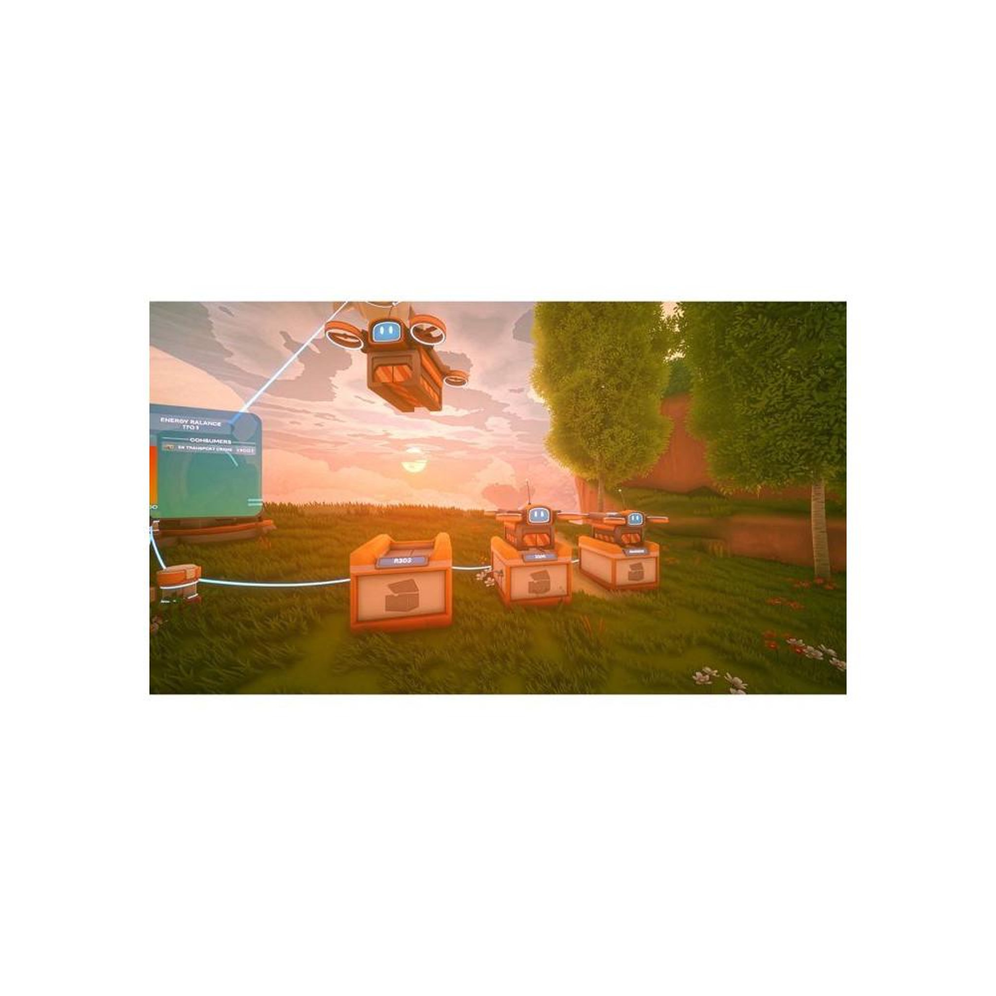 Voir la diapositive 6 : Just for games Solarpunk sur Nintendo Switch 2, simulation gestion bac à sable éco futur, construction et automatisation, agriculture et dirigeable, solo ou coop