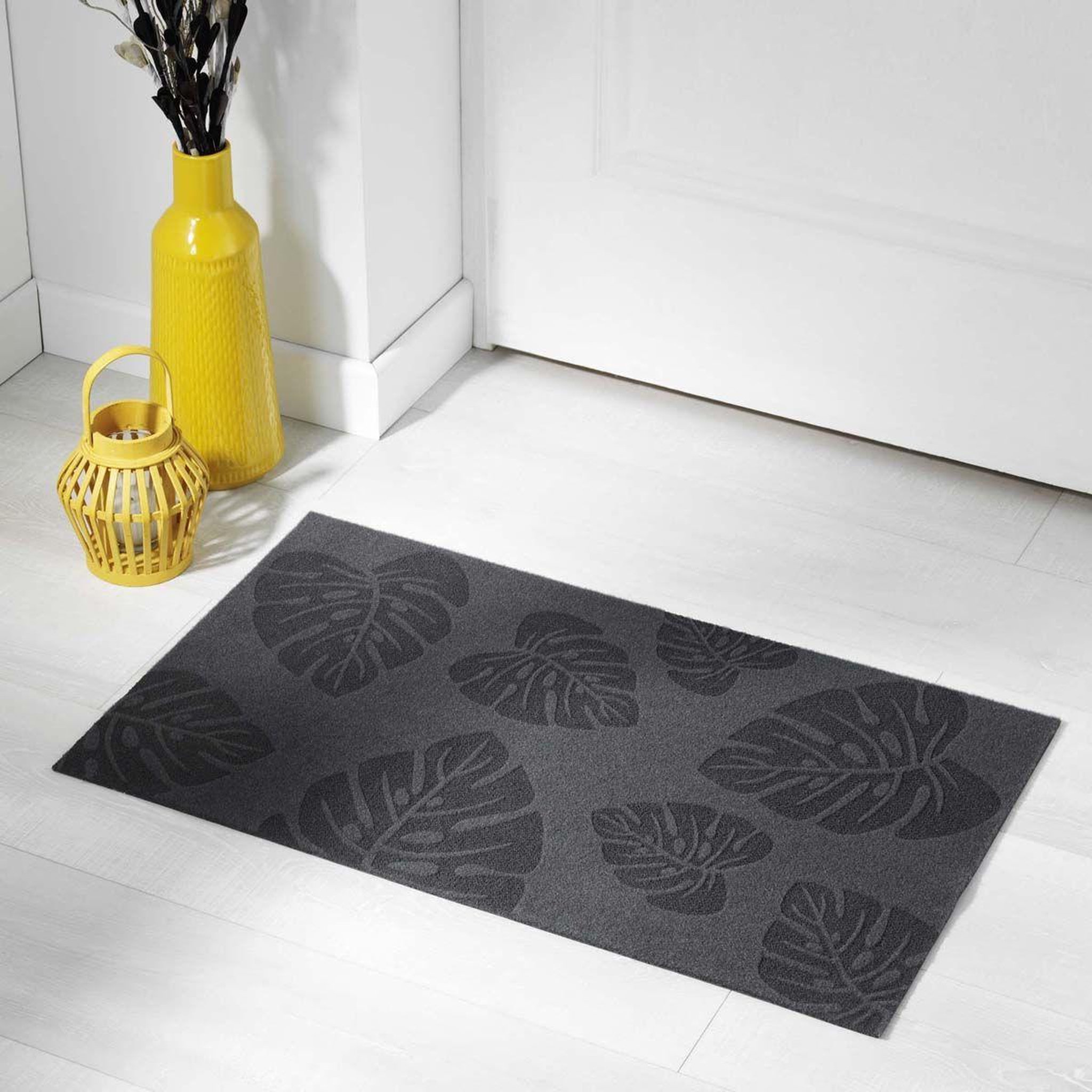 Voir la diapositive 3 : Douceur d'Intérieur Tapis d'entrée à motifs  palmeraie  45x75cm noir