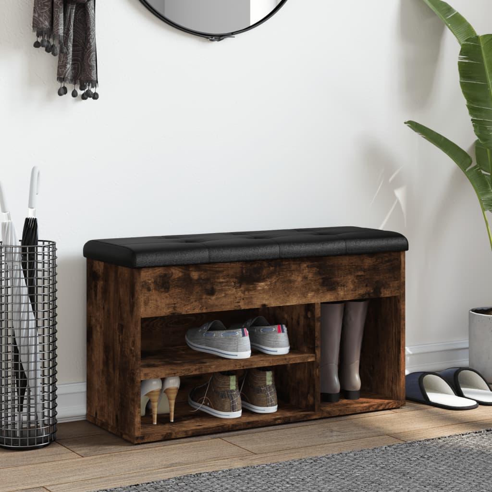 Voir la diapositive 3 : VIDAXL Banc a chaussures chene fume 82x32x45,5 cm bois d'ingenierie
