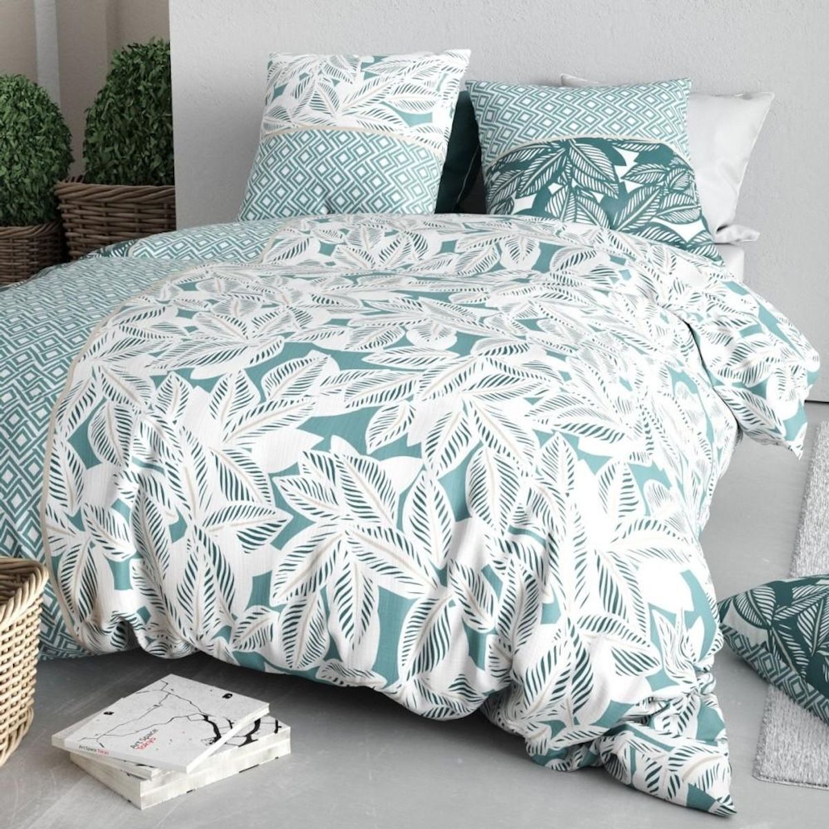 ATELIER DU COTON Housse de couette 260x240 + 2 taies en coton 57 fils