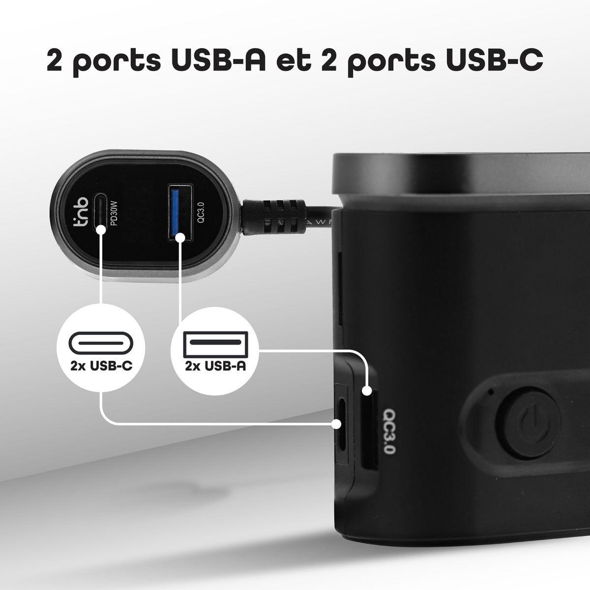 Voir la diapositive 5 : TNB Chargeur allume cigare station de charge 65w 7 en 1  usb-c noir