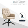 Voir la diapositive 6 : HOMCOM Fauteuil de bureau chaise de bureau hauteur réglable roulettes pivotant 360° tissu chanvre 69L x 66l x 89,5-97H cm beige