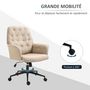 Voir la diapositive 6 : HOMCOM Fauteuil de bureau chaise de bureau hauteur réglable roulettes pivotant 360° tissu chanvre 69L x 66l x 89,5-97H cm beige